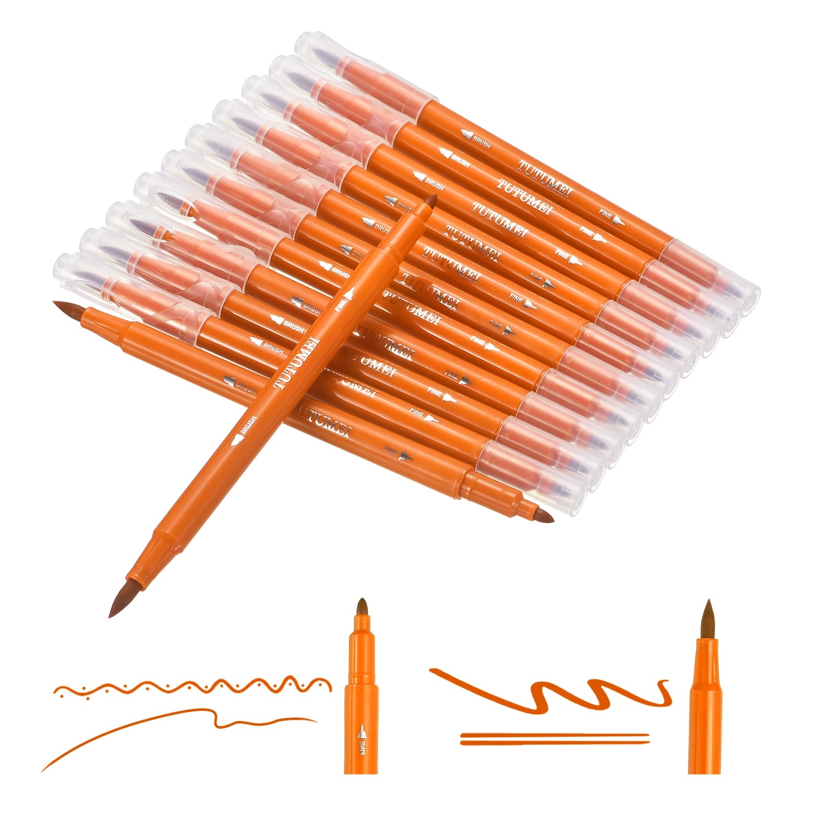 12 Pack Dual Markers Brush Pens Colored Pen Marker Set, Orange
