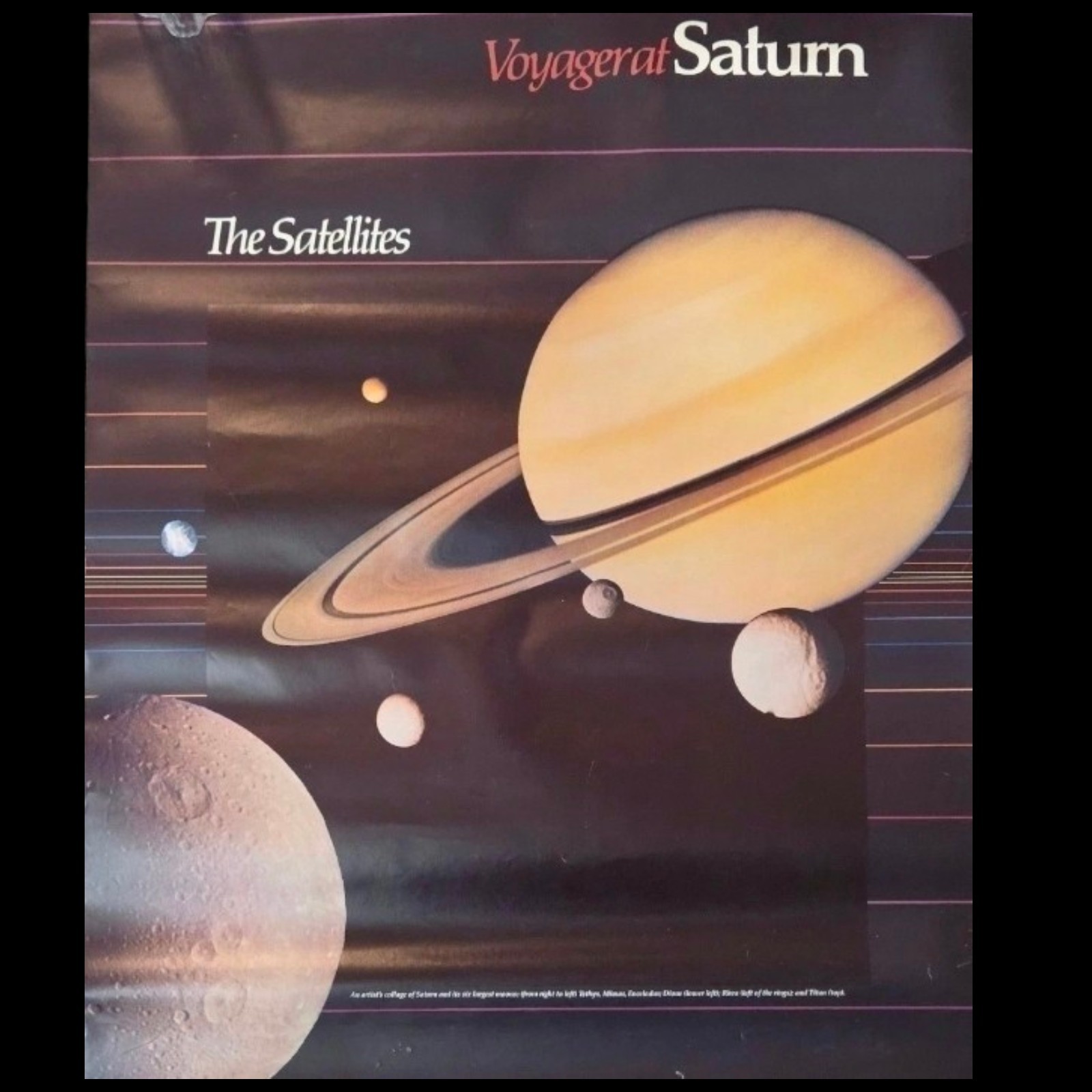 Vintage NASA JPL Voyager at Saturn Poster 1981 Space Planet Moons Art Print