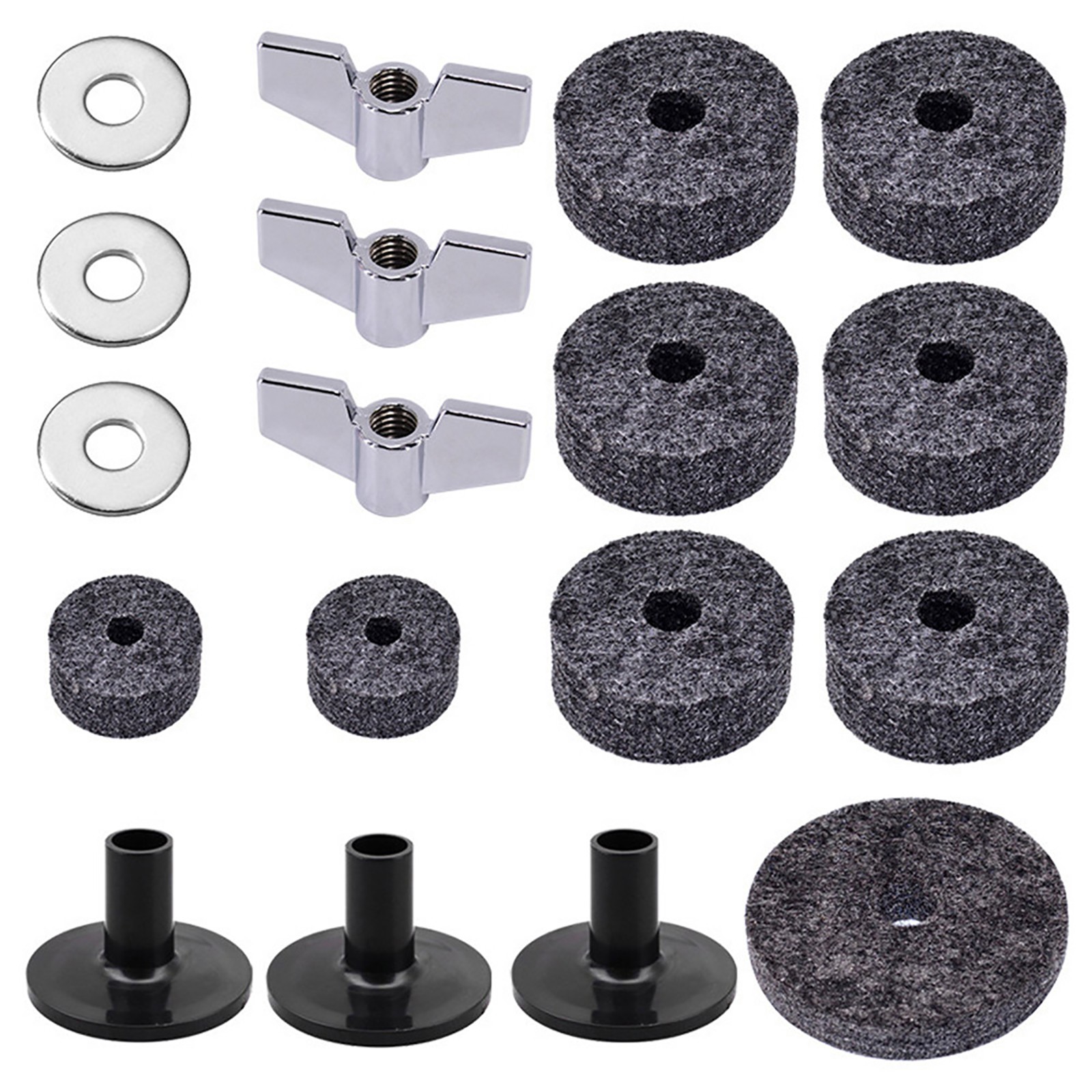 18 Pieces Cymbal Replacement Felt Pad/Wing Nut/Cymbal Sleeve Base For Drum