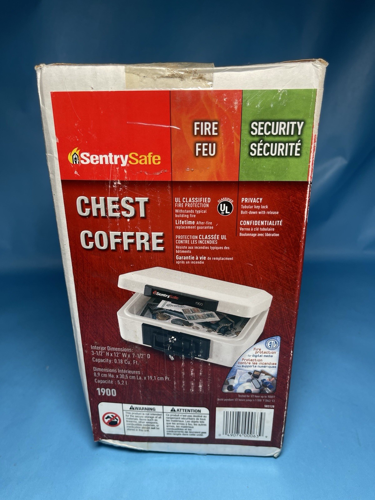 SentrySafe 1900 Fire & Security Chest Safe Lock Box 0.18 Cu Ft New