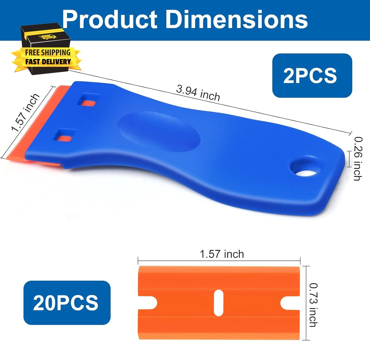 Plastic Razor Blade Scraper Tool, 2 Pcs Razor Scraper with 20 Pcs Plastic Blades