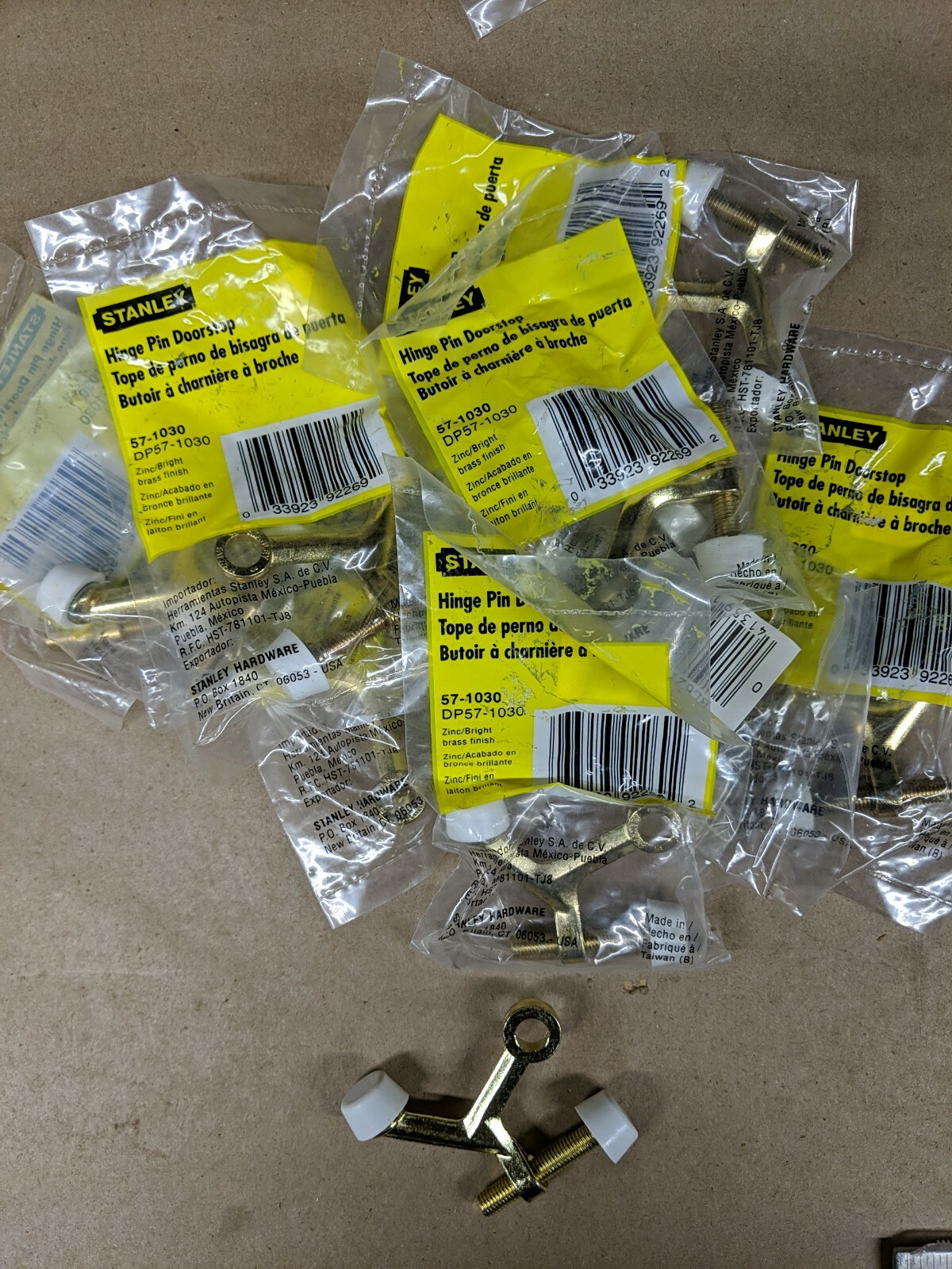 10- Stanley Hinge Pin Doorstops 57-1030  Bright Brass NOS