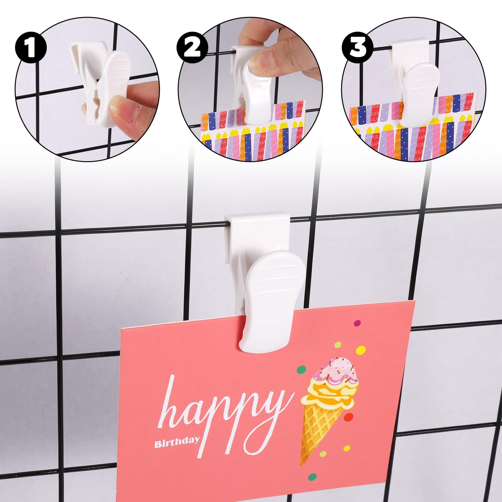20 PCS Grid Wall Hooks Clips Panel Wire Rack Hanging Display Art Exhibition