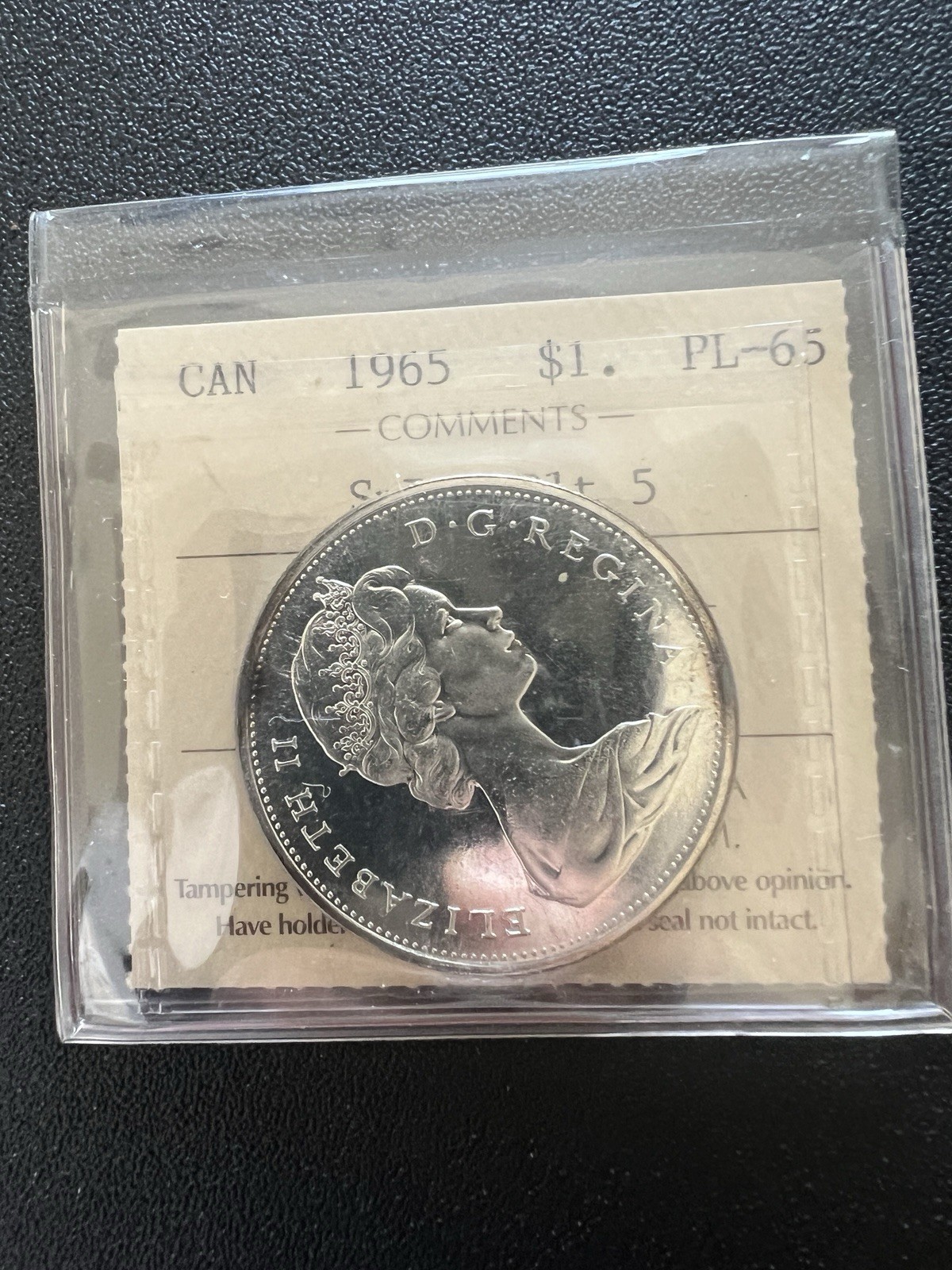 1965 Canada Silver $1 Dollar - ICCS Certified PL-65 **Small Beads;  Blunt 5**
