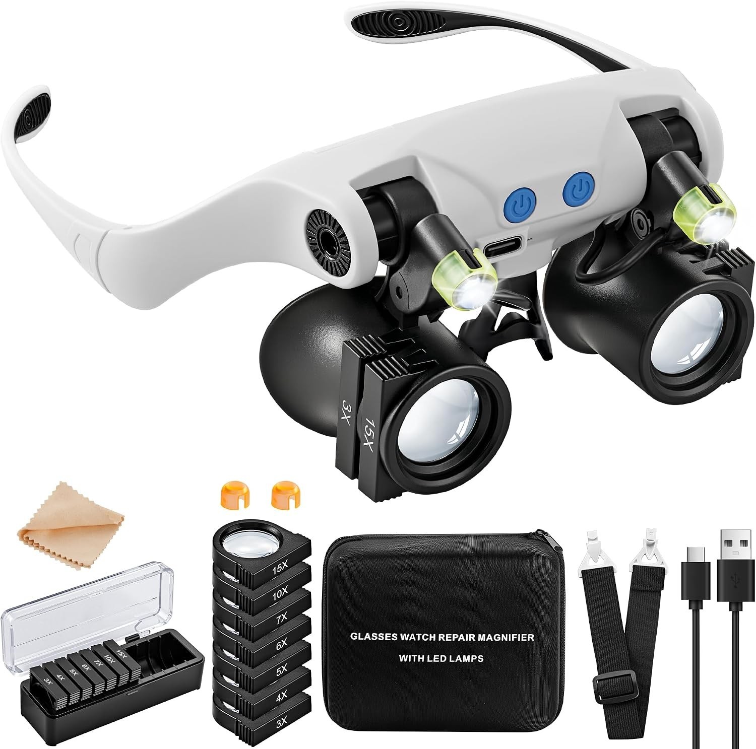Magnifying Glasses with LED Light, Hands Free Magnifier with 14 Interchangeab...