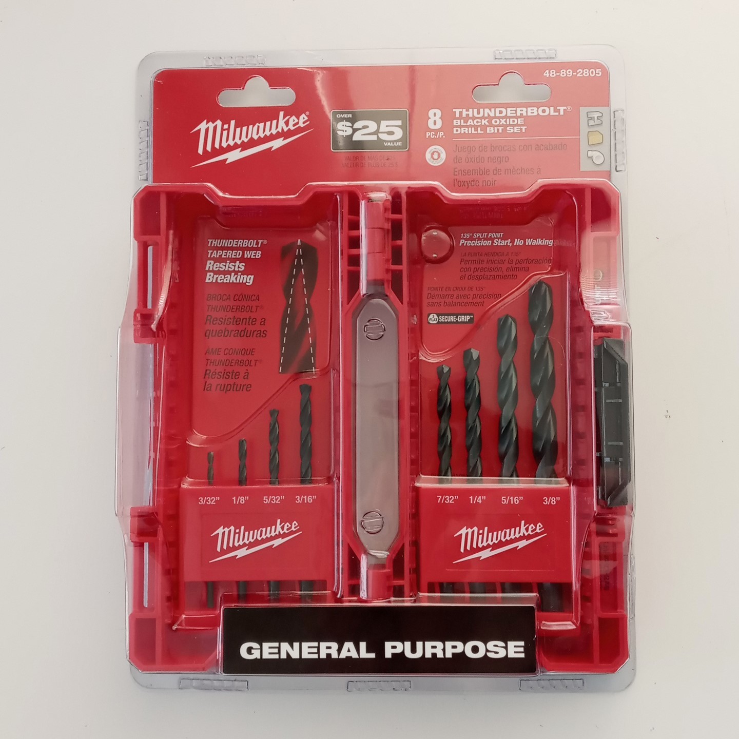Milwaukee 8pc Thunderbolt Black Oxide Drill Bit Set 48-89-2805