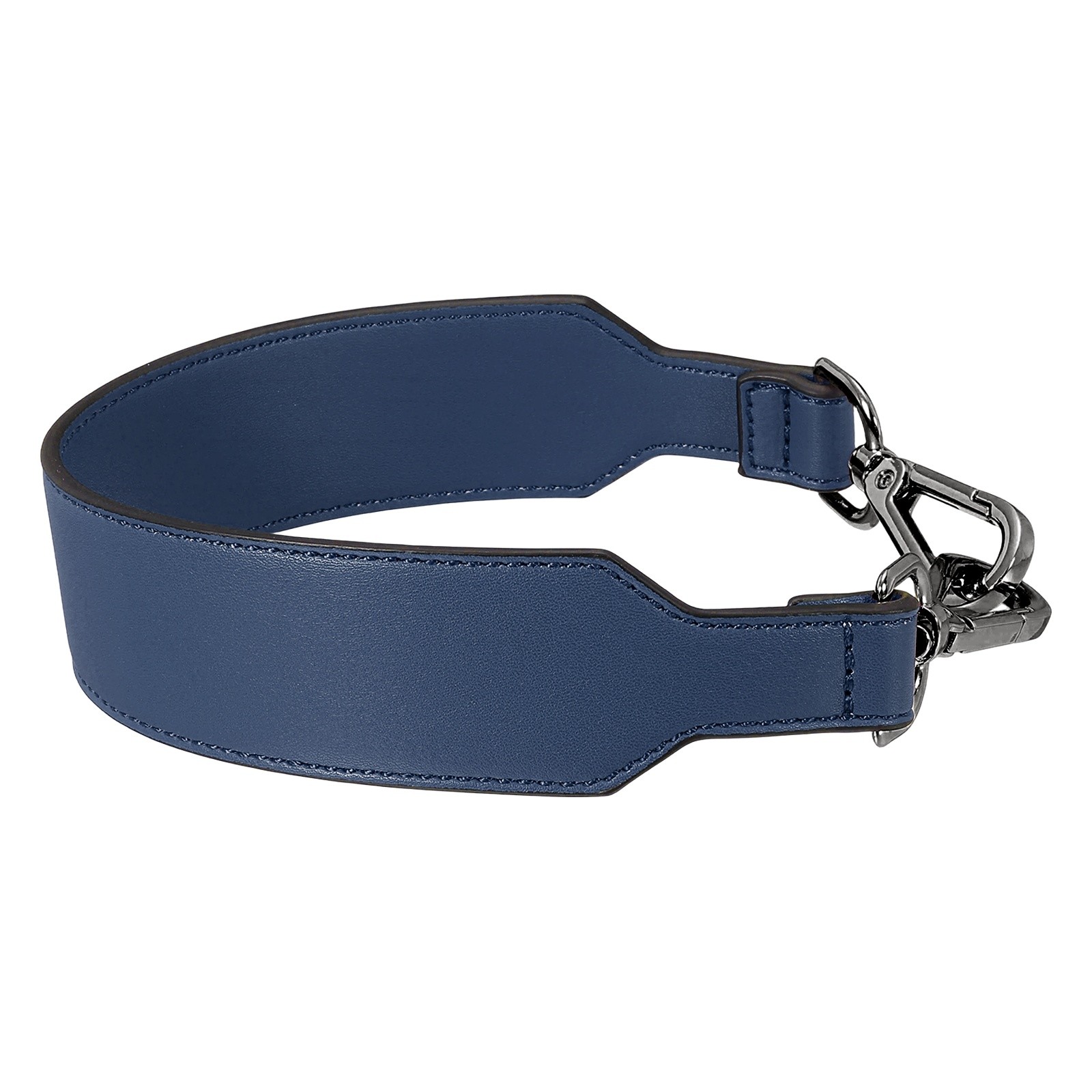 16 Inch Leather Purse Strap, Plain Pattern with Black Buckle, Blue