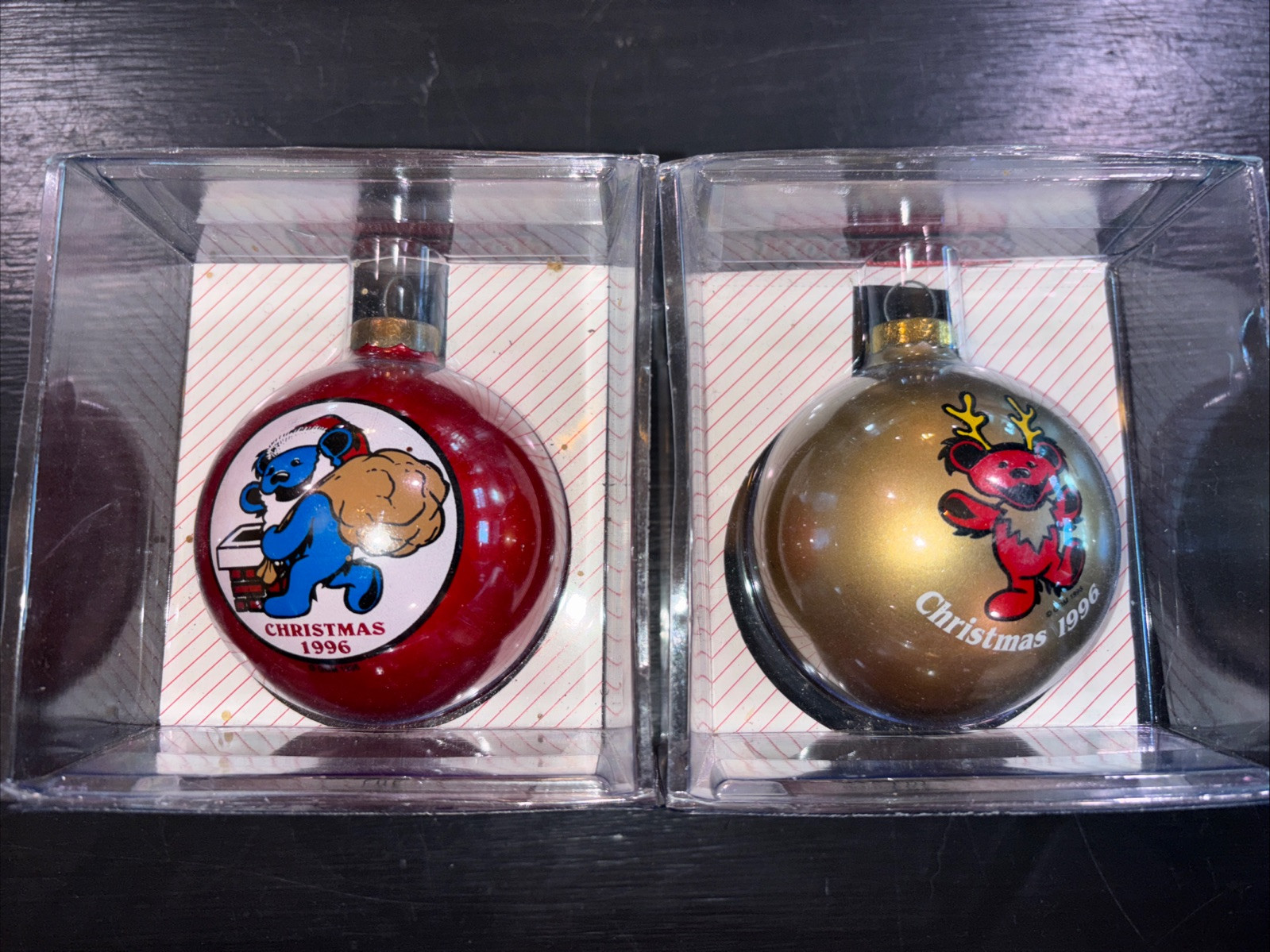 2 Grateful Dead Dancing Bear Vintage Christmas Ornaments Santa's Rock Shop New