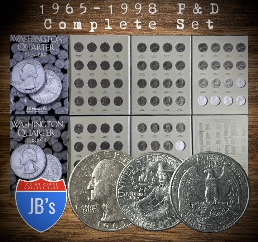 1965-1998 P&D Washington Quarters (66) Coins - COMPLETE SET w/ALBUMS