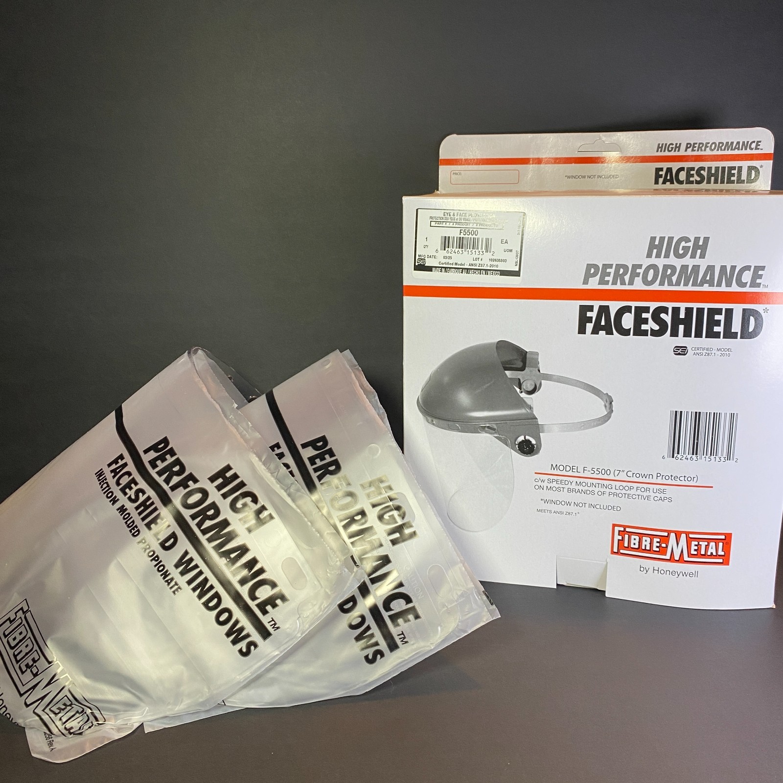 Honeywell Fibre-Metal F5500 F500 7" Crown Headgear + 2 Faceshield Windows LOT