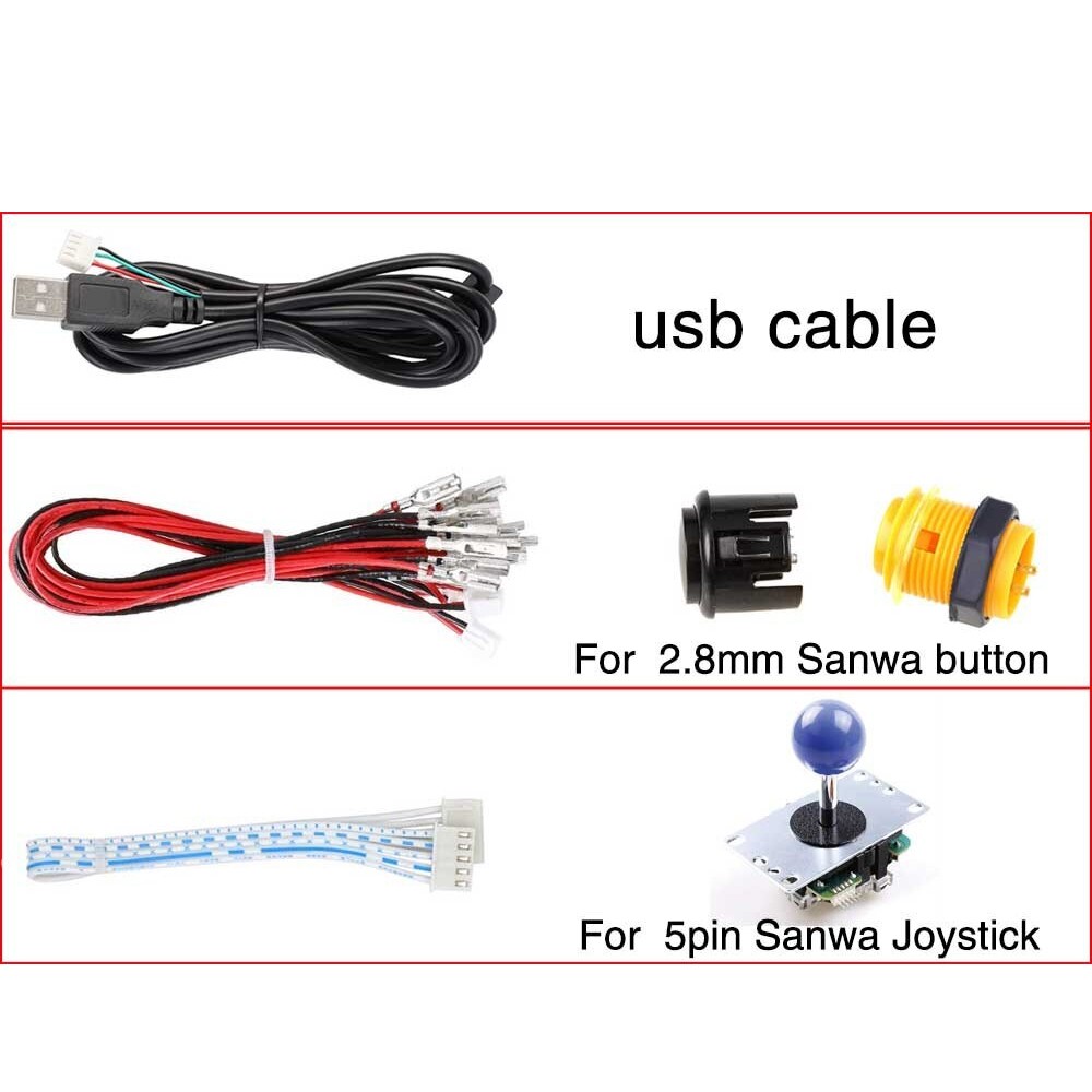 2XUSB Arcade Encoder Zero Delay PC to Joystick 5Pin MAME Sanwa Push Button+Cable