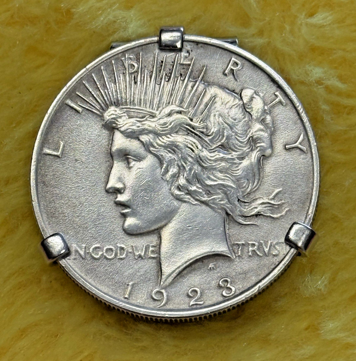 1923 Peace Silver Dollar Coin in Swank Belt Buckle Clip - Beautiful Piece