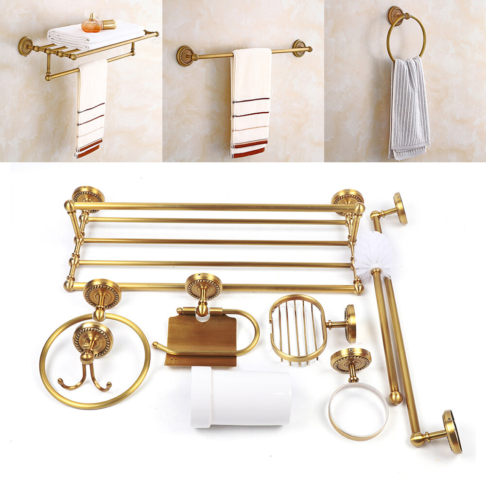 7-Piece Vintage Copper Bathroom Accessories Set with Towel Rack & Hooks