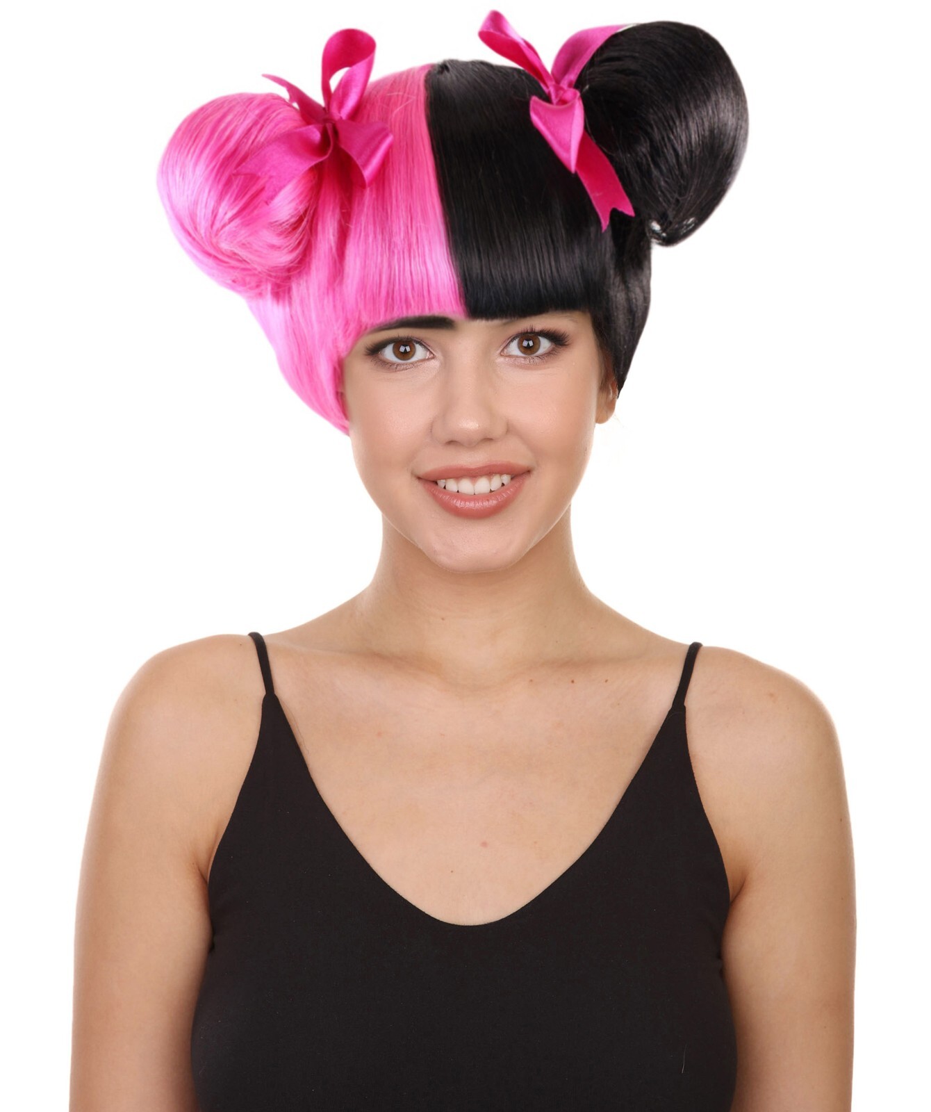 Adult Pink Black Wig Two Double Buns for Cosplay Melanie Martinez Hair HW-1076A