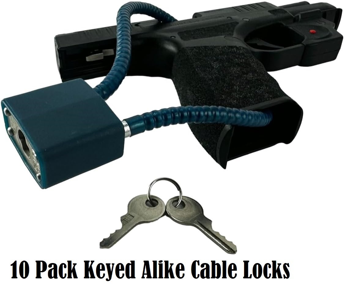 10 Pack KEYED ALIKE Cable Gun Locks with Keys 13.5" for Pistols, Shotguns Rifles