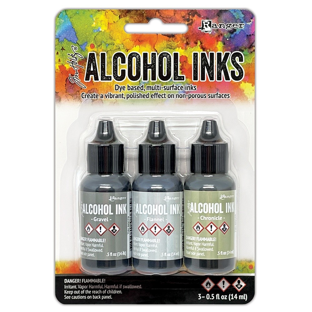 Tim Holtz Alcohol Ink .5oz 3/Pkg-Crossroads-Gravel/Flannel/Chronicle - 2 Pack