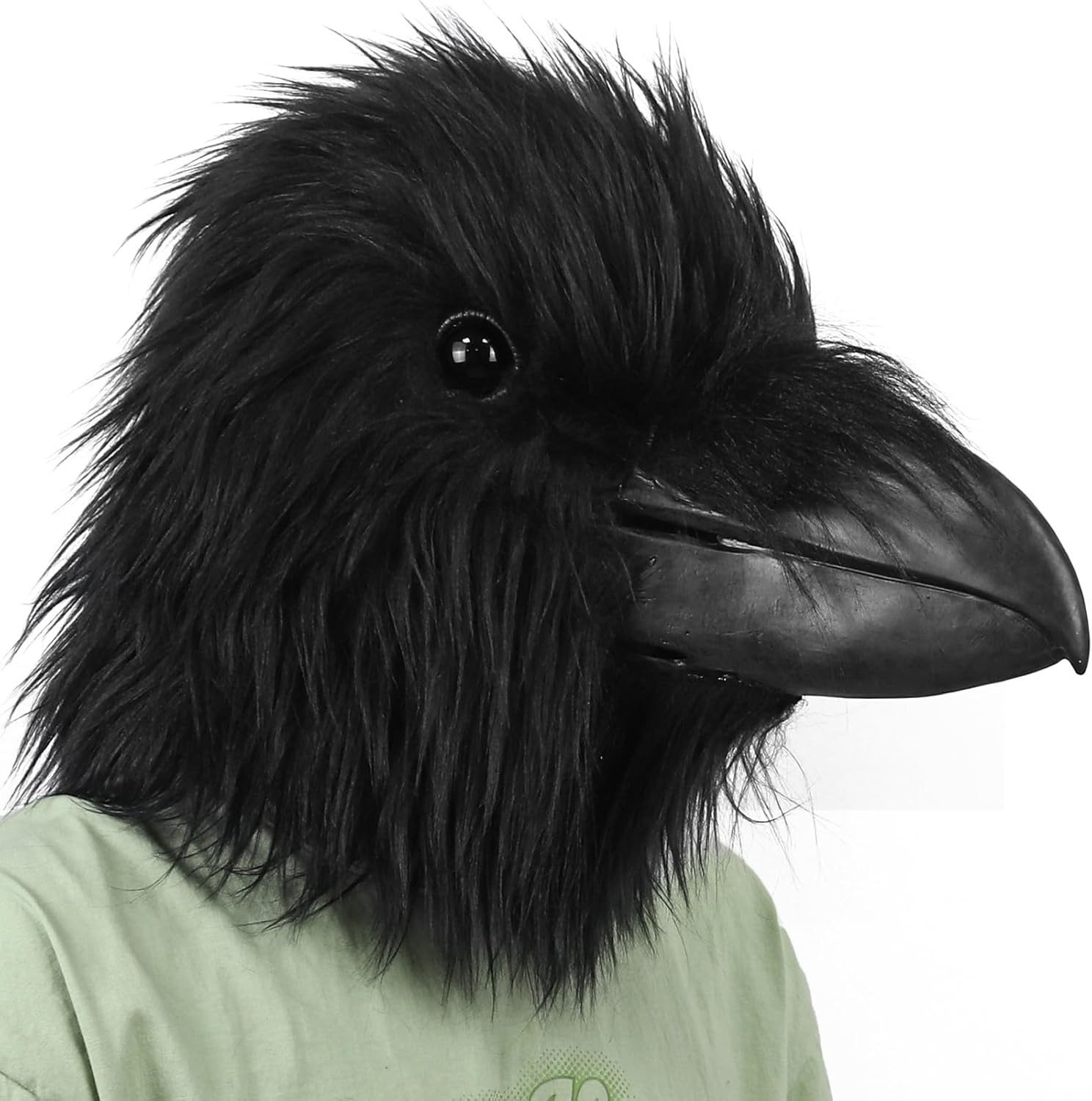 Black Raven Head Mask Animal Bird Realistic Crow Latex Halloween...