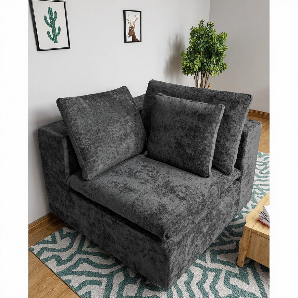 Modular Grey Corduroy Sectional Sofa w/ Chaise Lounge, No Assembly