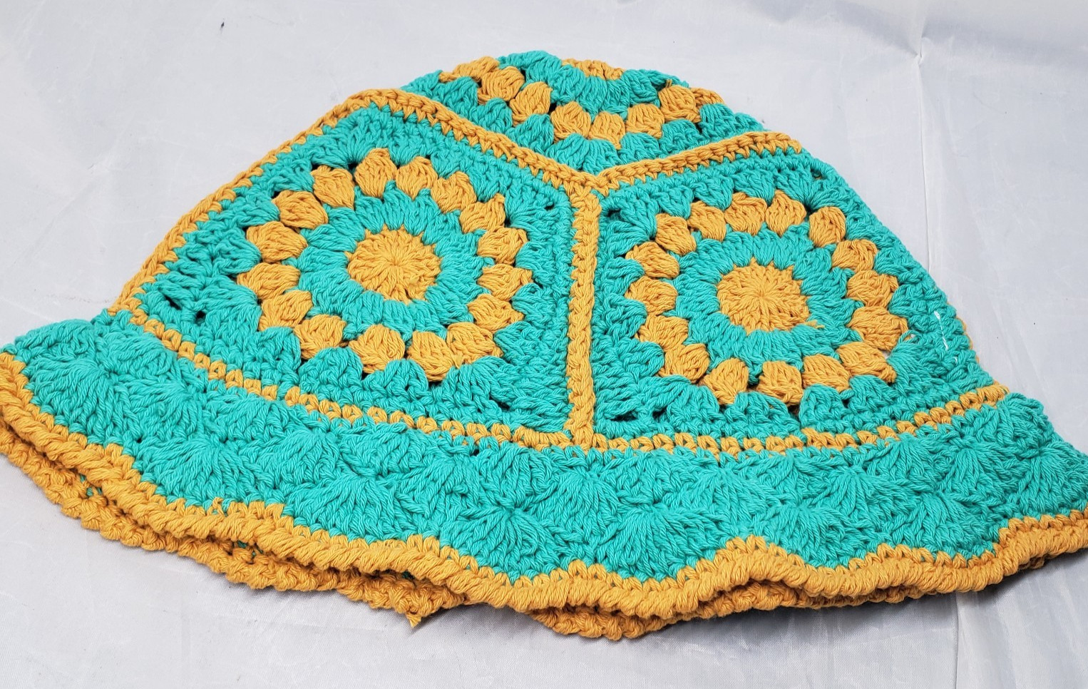 Vintage Style Crocheted Granny Square Bucket Hat