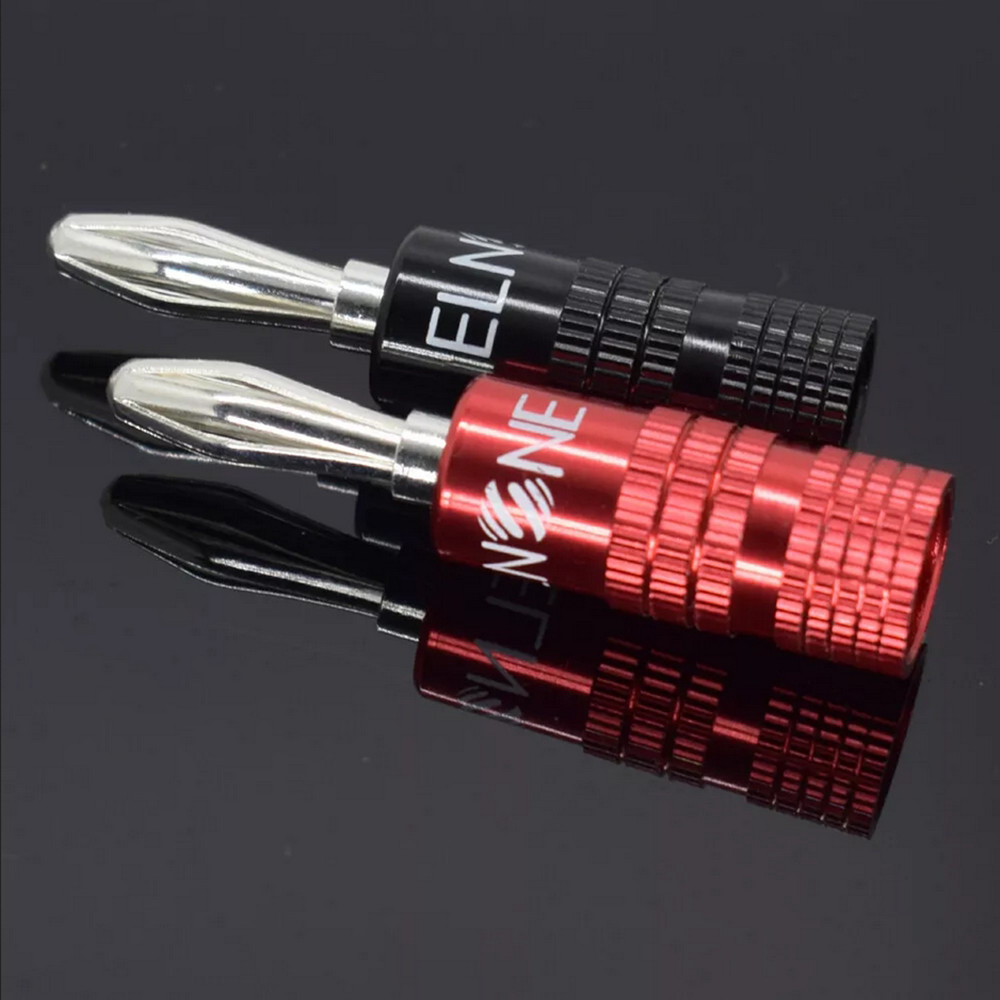 2pcs ELNONE High Quality Silver Plated Speaker Banana Plug Male Audio Connector