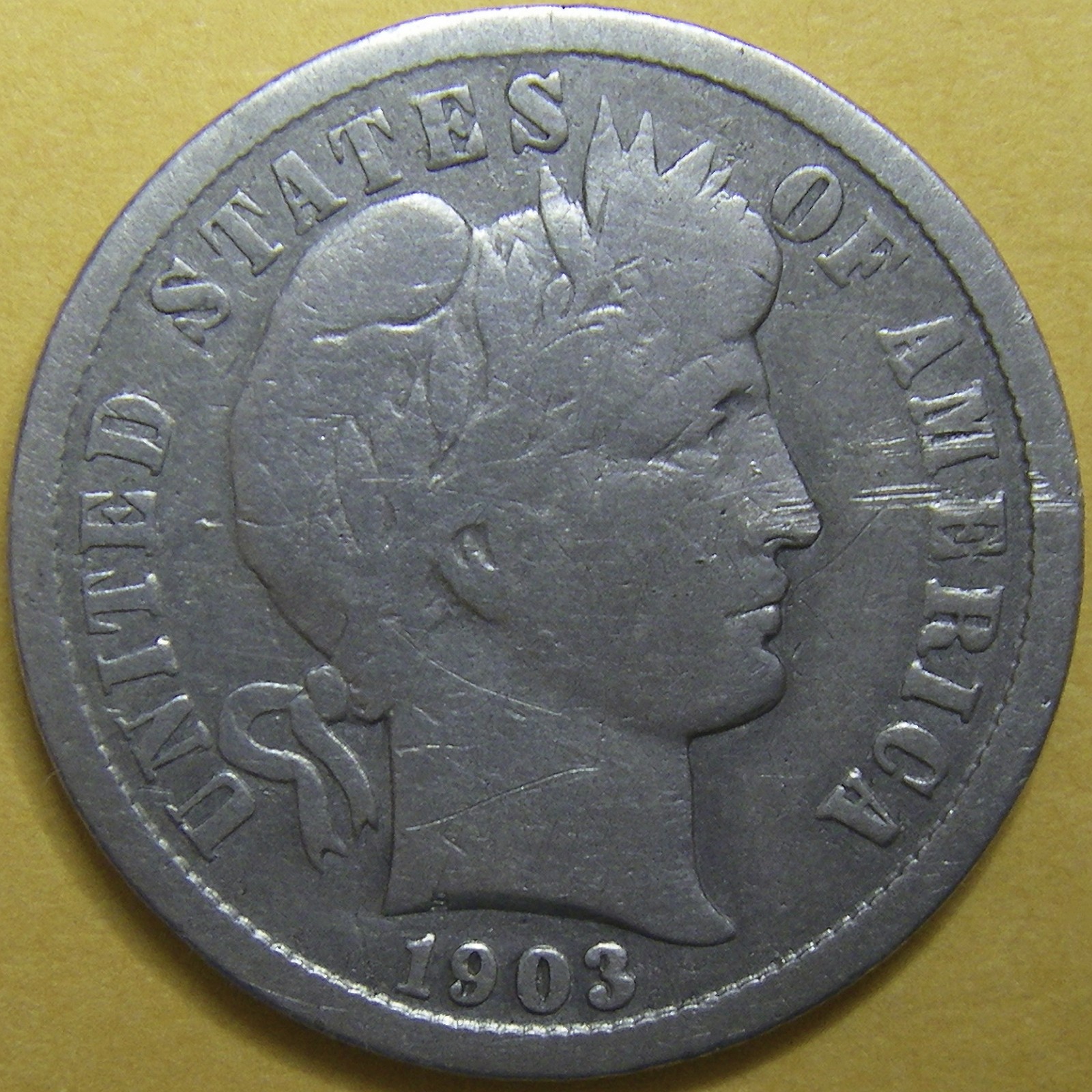 1903 Barber Dime - 90% Silver - Damaged