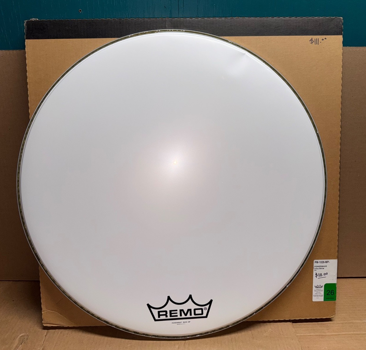 REMO POWERMAX ULTRA WHITE CRIMPLOCK BASS DRUM HEAD 26"  PM-1026-MP