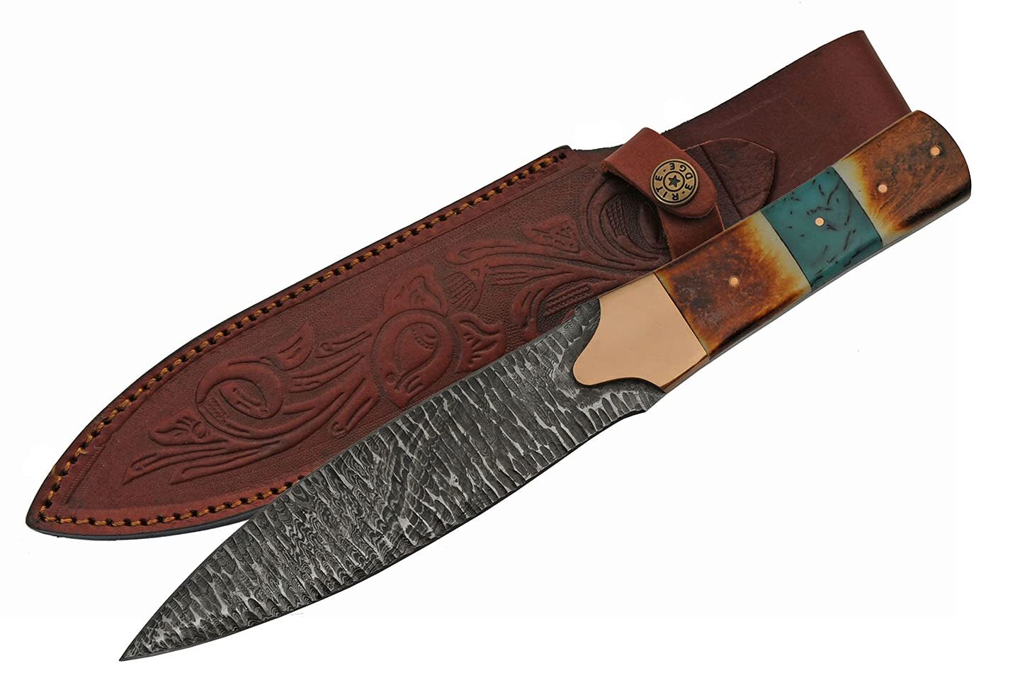 Damascus Flint Fixed Knife 7.5" Damascus Steel Full Tang Spear Blade Bone Handle