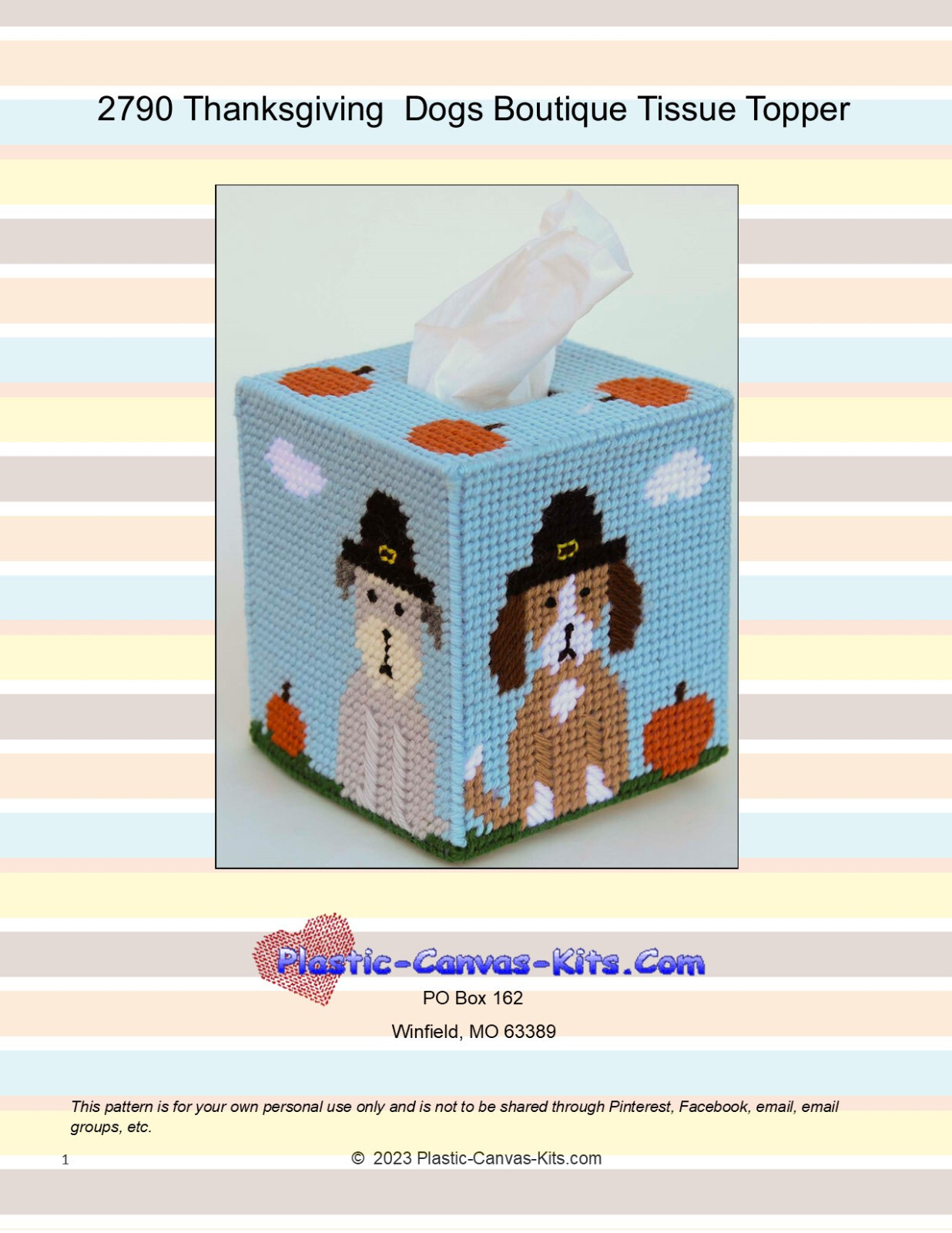 Thanksgiving Dogs Boutique Tissue Topper- Plastic Canvas Pattern or Kit