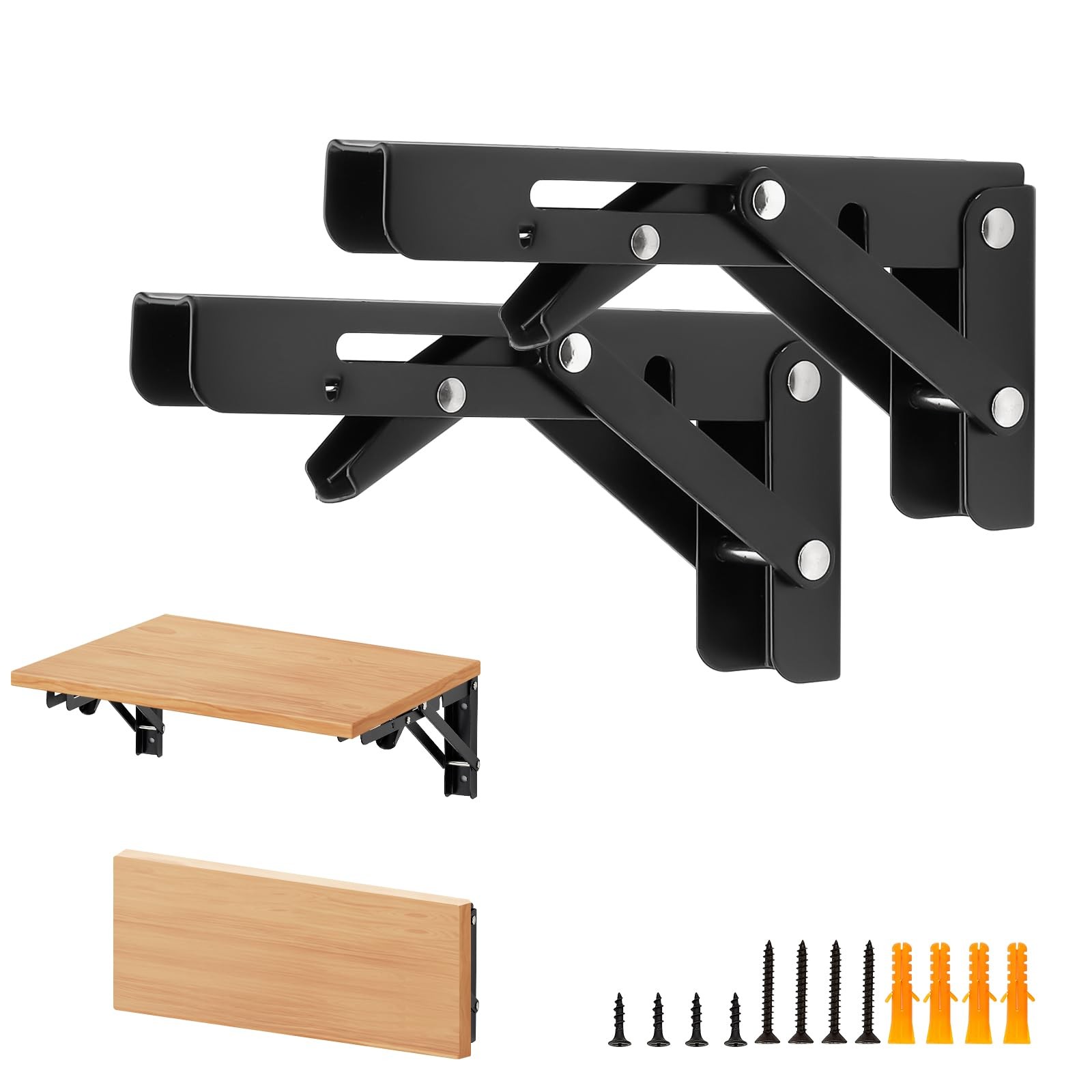 Matte Black 6 Inch Heavy Duty Metal Collapsible Folding Shelf Bracket 4 PCS