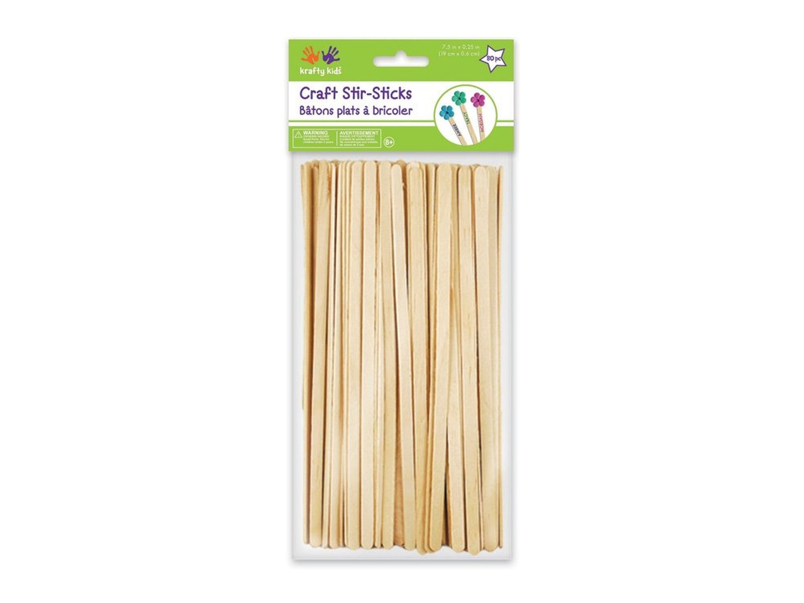 Krafty Kids CW520 Craftwood Natural Craft Stir-Sticks, 7.5in by 0.25in, 80-Pi...