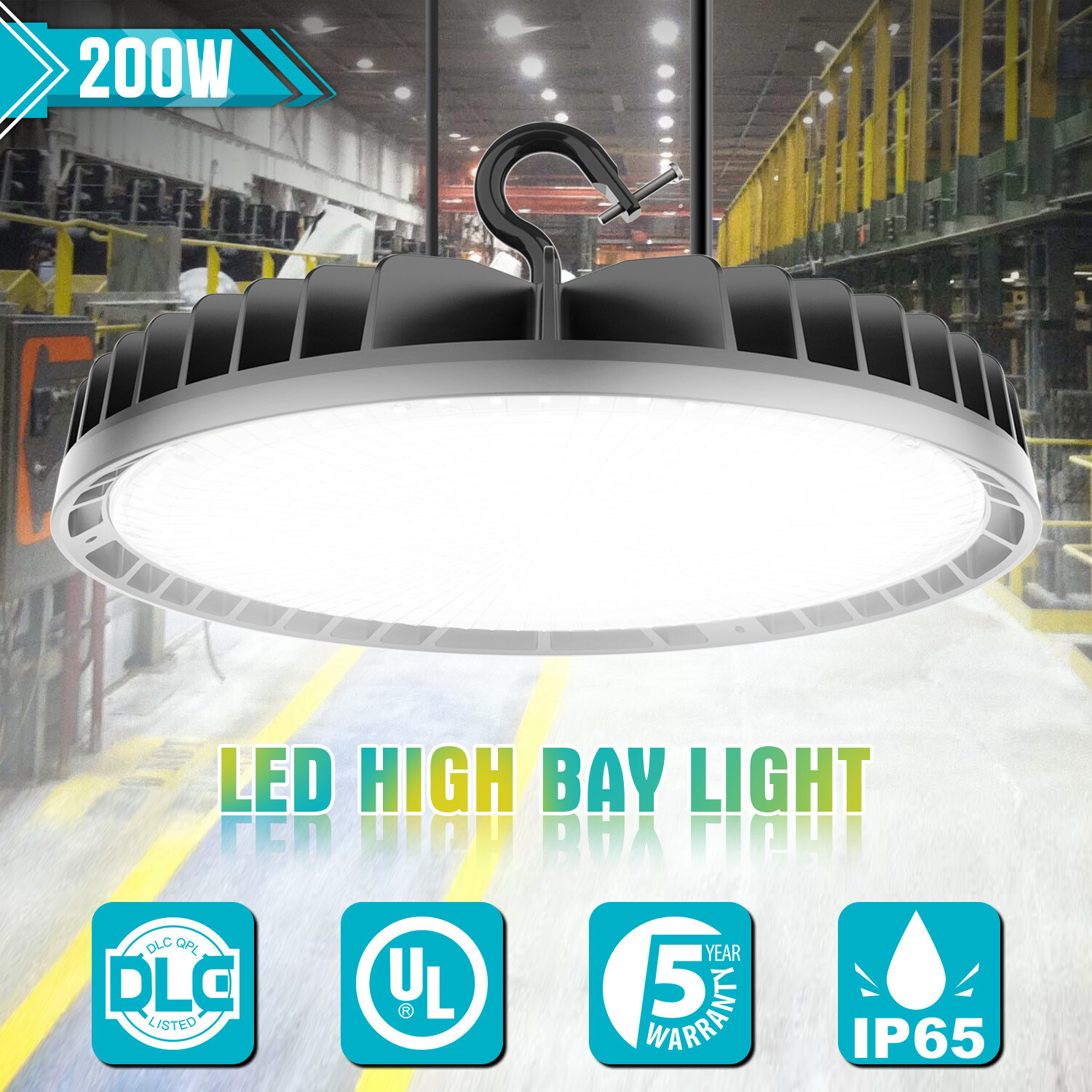 200W UFO Led High Bay Light Factory Warehouse Commercial Light Fixtures Dimmable