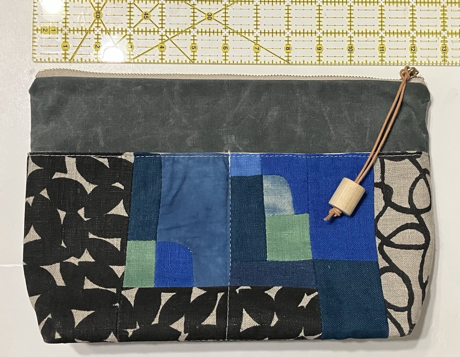 Custom BOOKHOU Handcrafted OOAK Large Zip Pouch - Screen Printed + Waxed Canvas