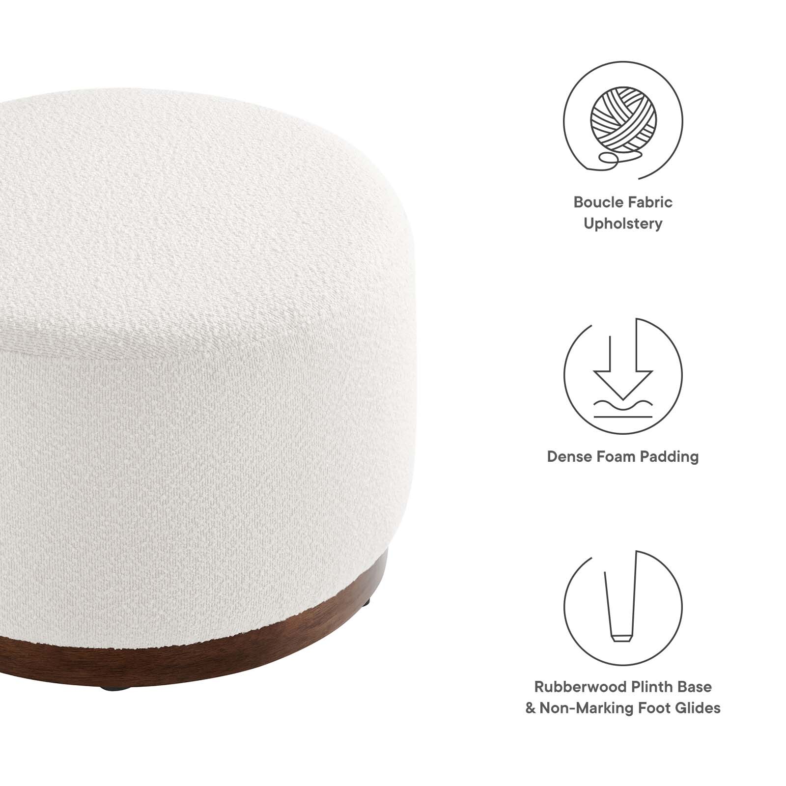 Modway Large 23" Round Boucle Upholstered Ottoman