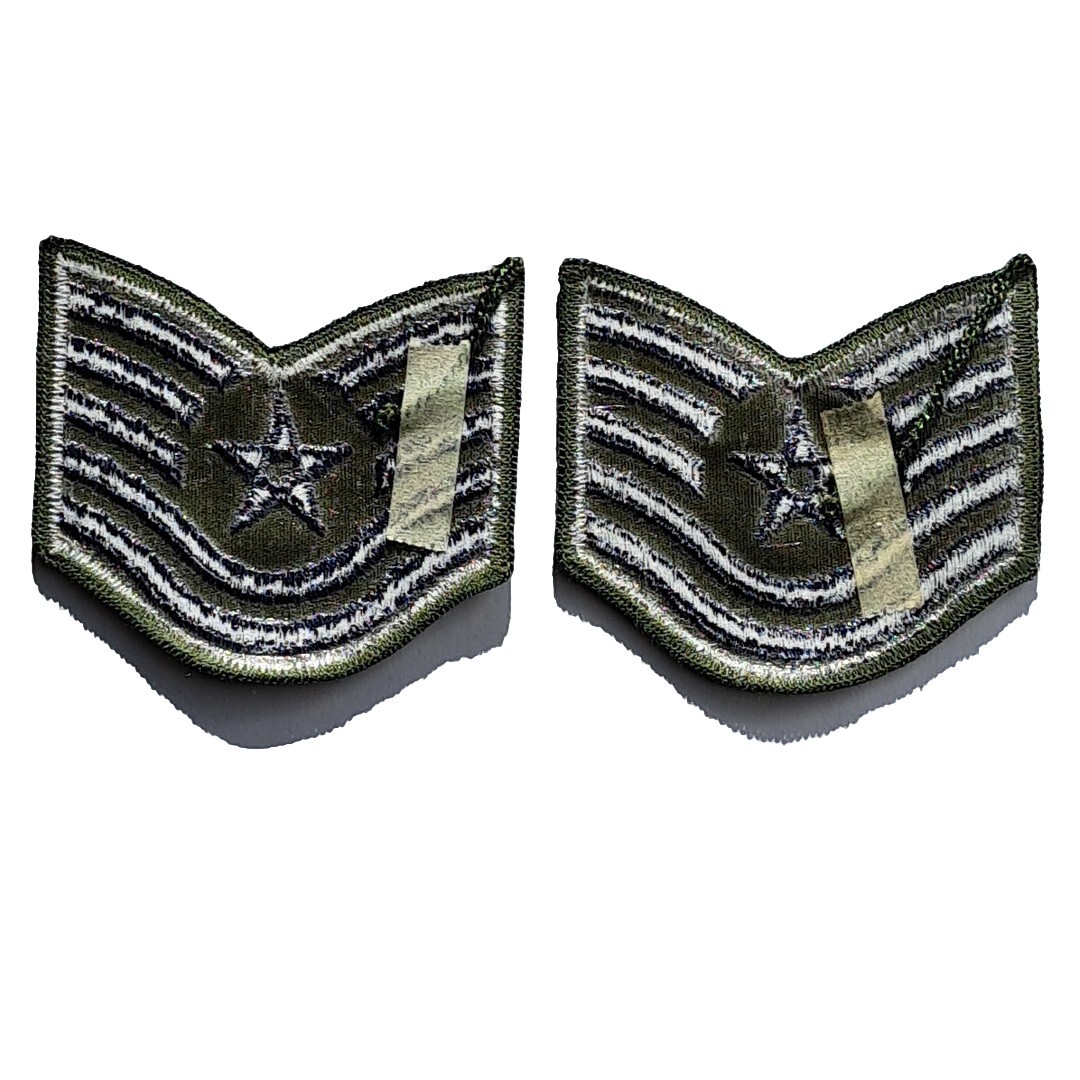E6 Patches Two Pair USAF E-6 Air Force Tech Sergeant Stripes Rank 3" Subdued
