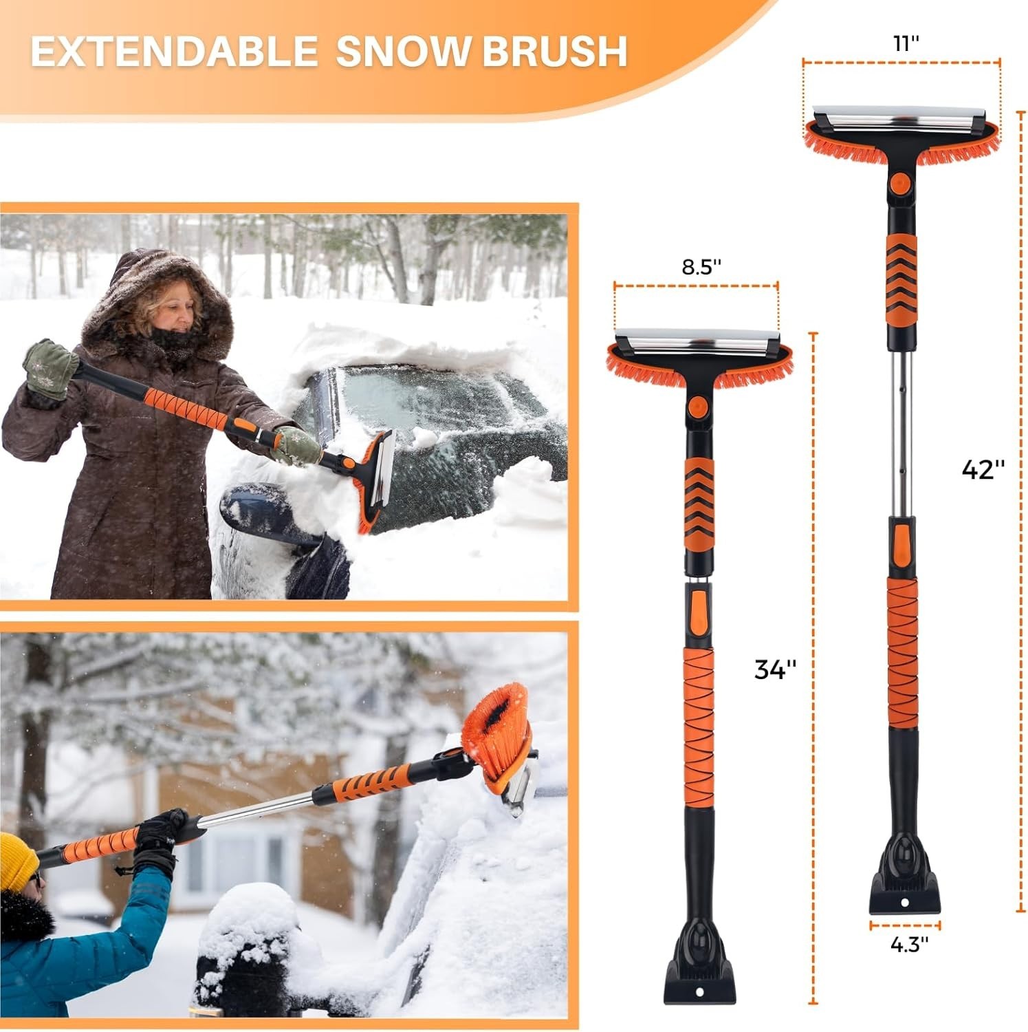 Snow Brush and Ice Scraper 3 in 1 Sturdy Snow Brush with Squeegee Windshield...