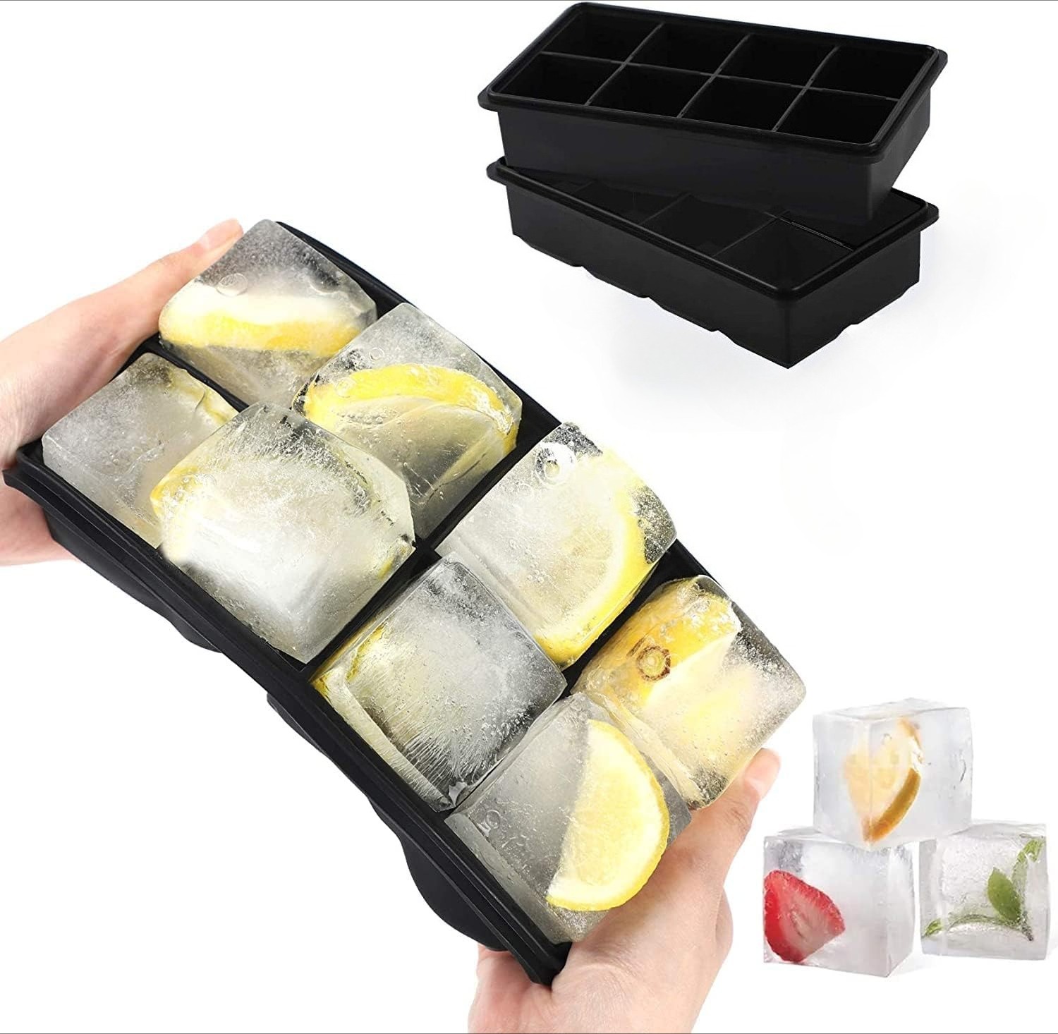 Large Ice Cube Molds 2 Pack, Silicone Ice Cube Tray for Freezer Whiskey