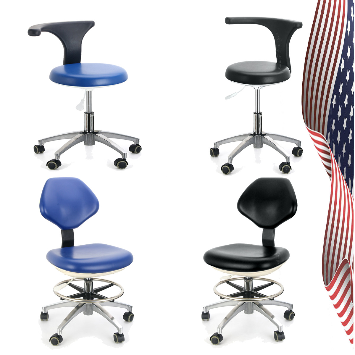 Mobile Dental Doctor Assistant Stool Chair PU Leather Adjustable Height