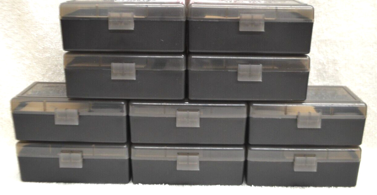 10 x BERRY'S PLASTIC AMMO BOX, SMOKE/BLACK 50 Round 357/38 - FREE S/H