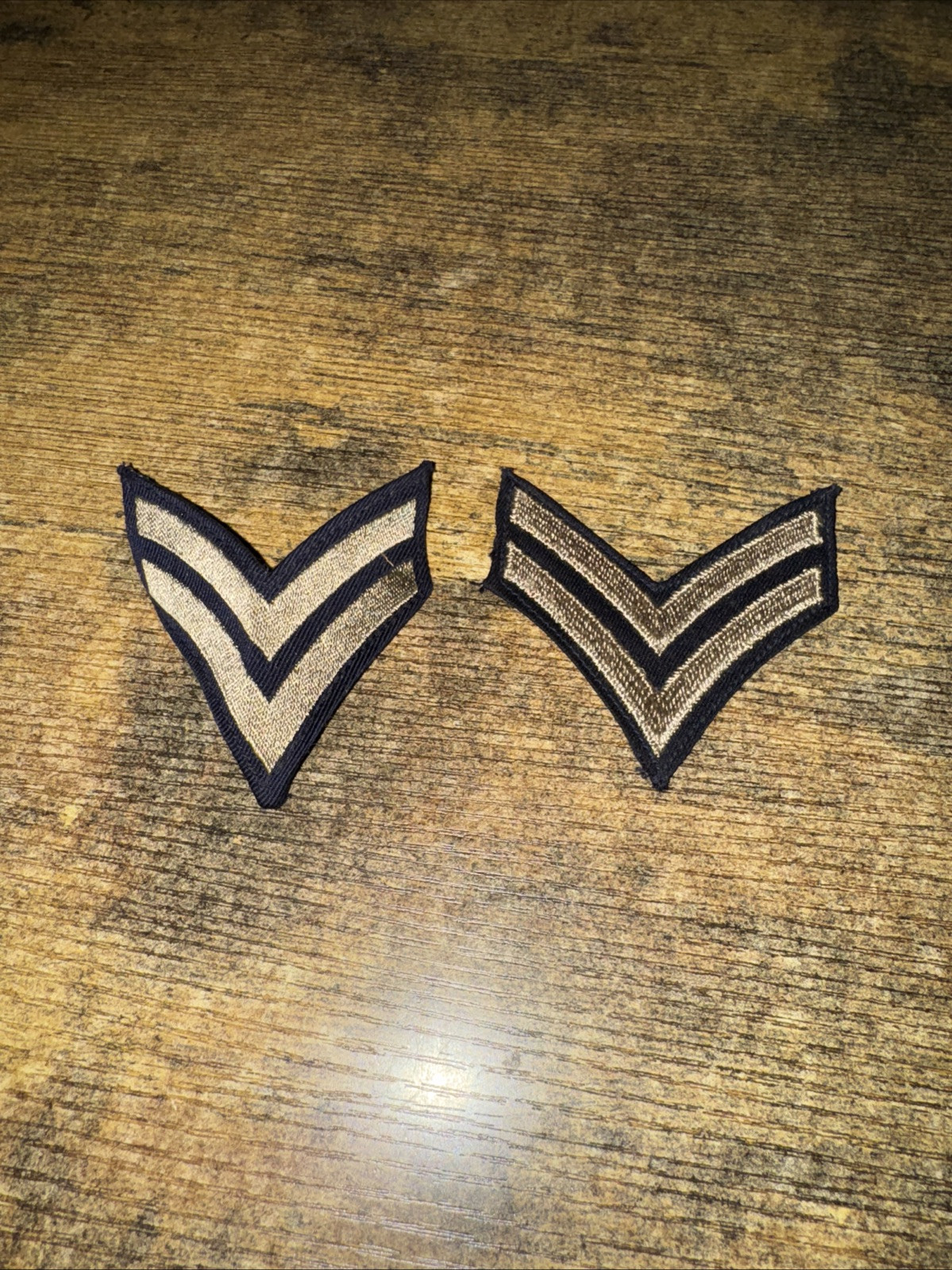 Pair of U.S Army Vintage Corporal Chevron Patches used but good condition Gold