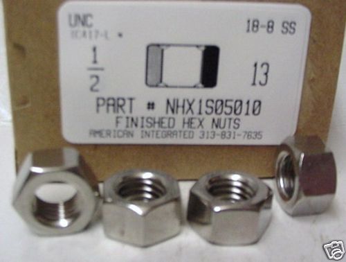 1/2-13 Finished Hex Nuts 18-8 Stainless Steel 3/4 AF X 7/16 TH (10)