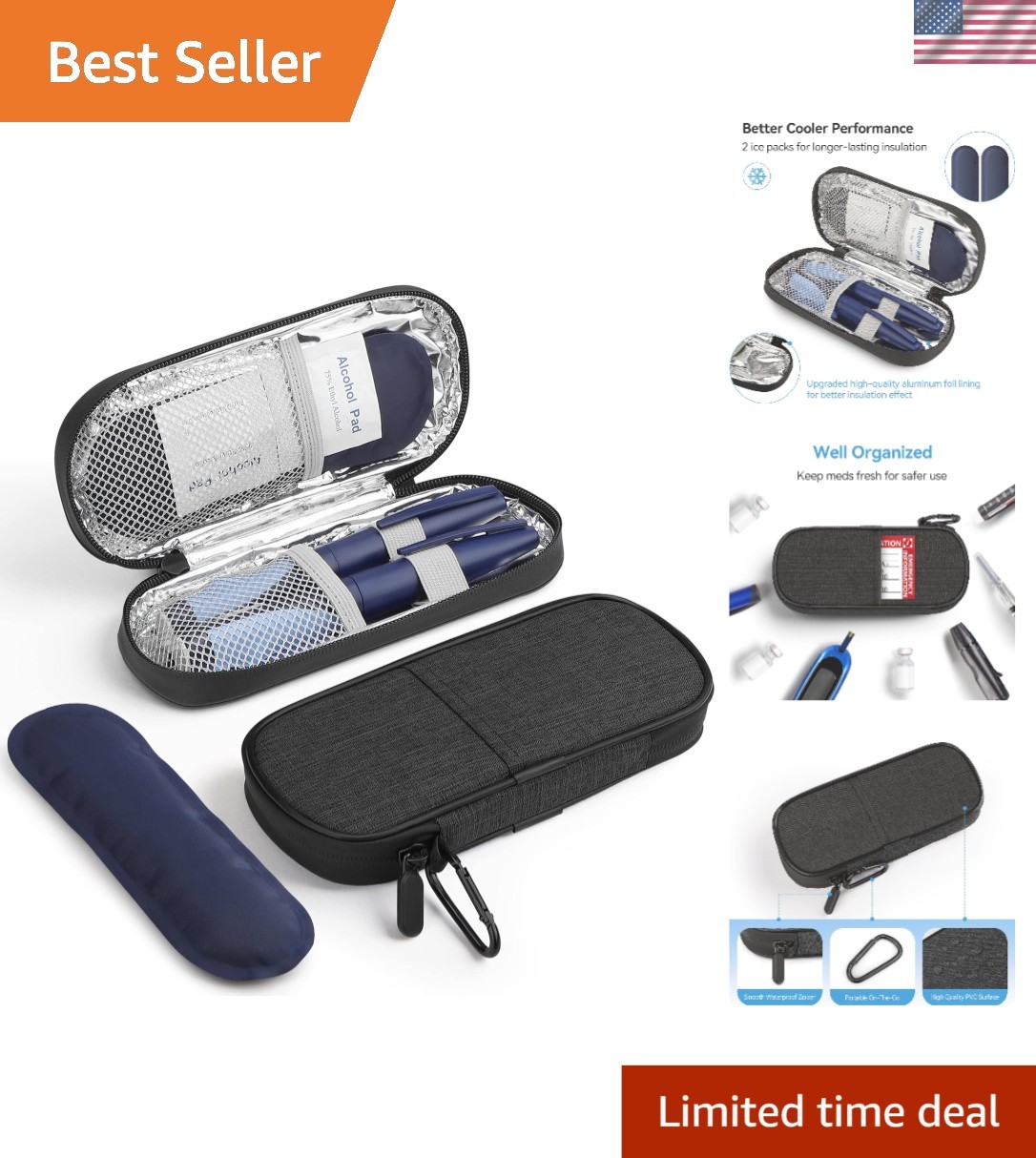 Elegant Insulated Diabetes Supply Organizer with Reusable Ice Packs for Travel
