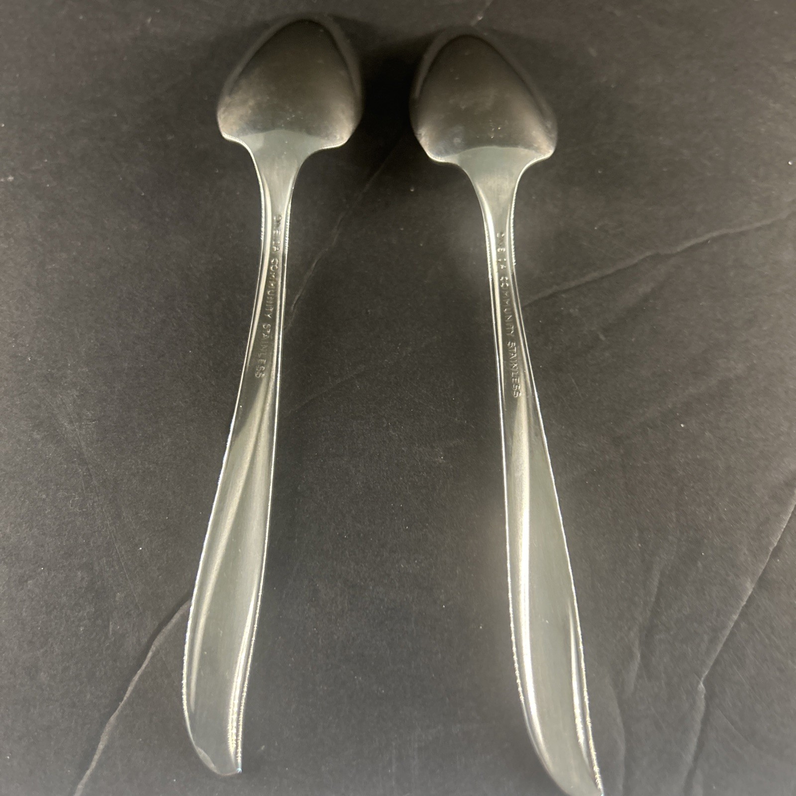2 Oneida Twin Star Community Stainless Flatware Grapefruit Spoons MCM Atomic