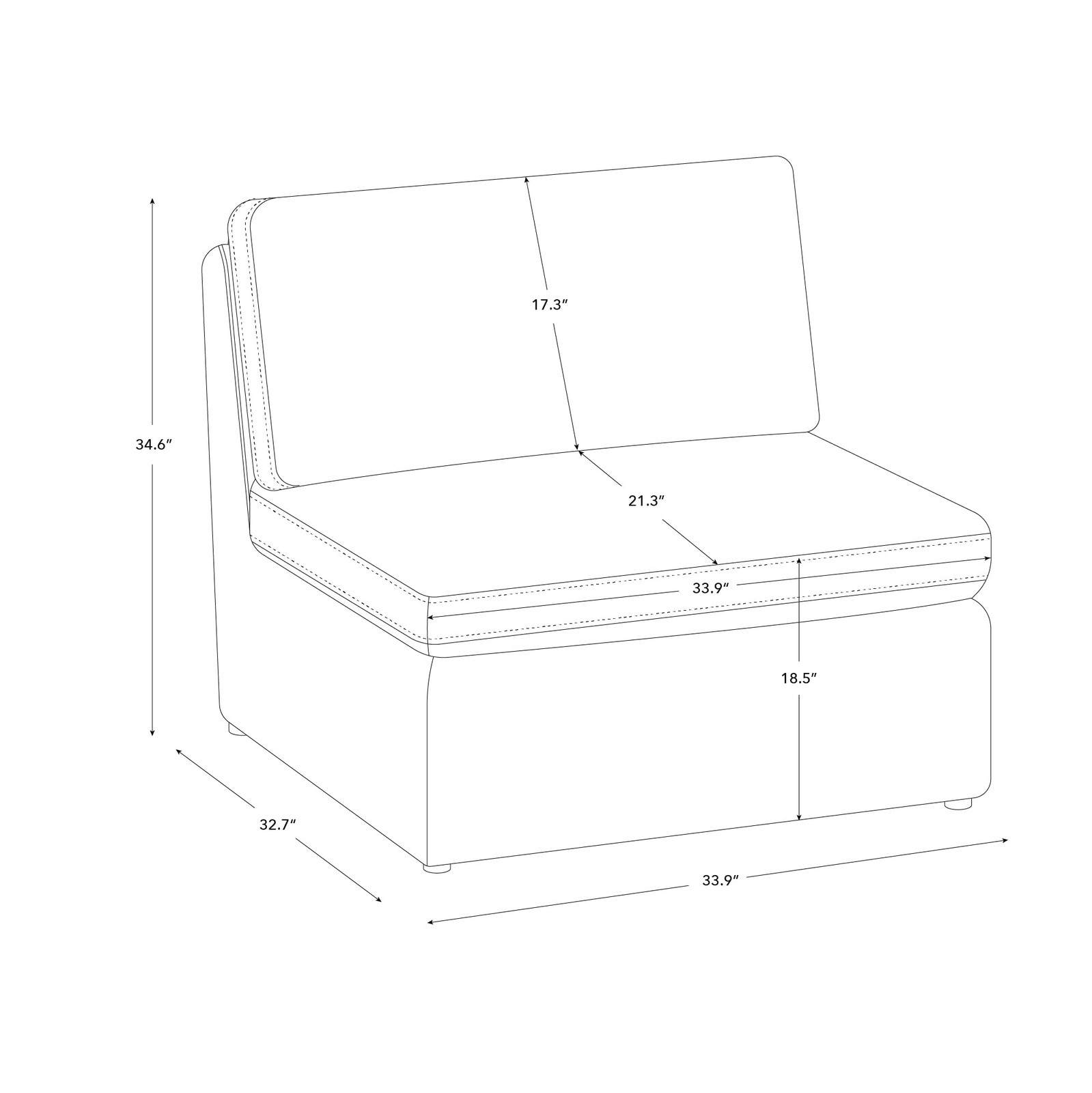 Modern Upholstered Middle Module Modular Sectional Accent Armless Chair Linen