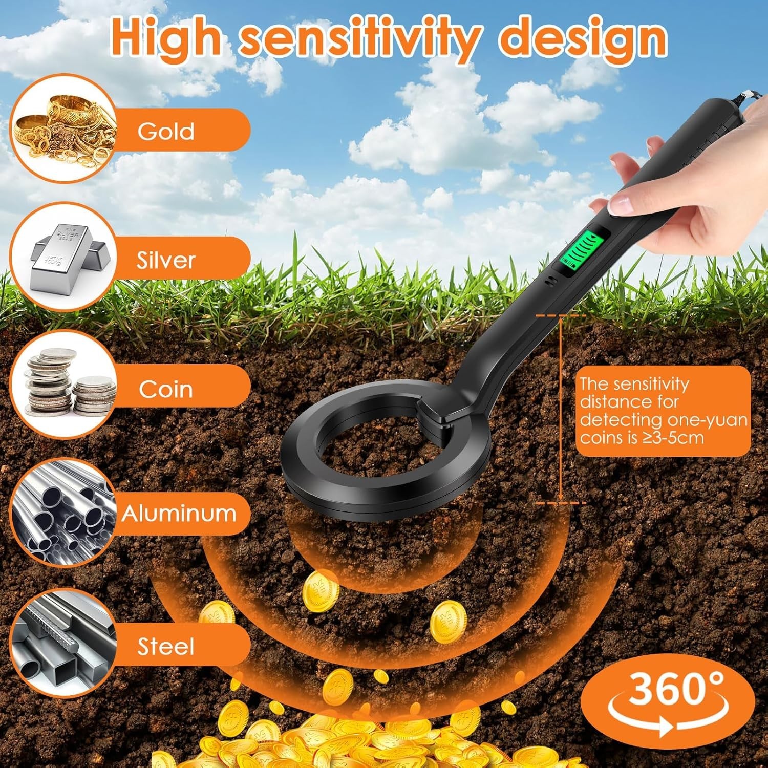 Underwater Metal Detector Submersive Fully Waterproof Metal Detector for Ad