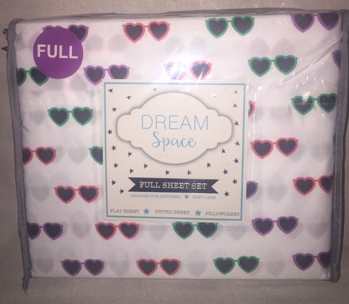 Dream Space White & Multi Colored Heart Sunglasses 4 Piece Full Sheet Set