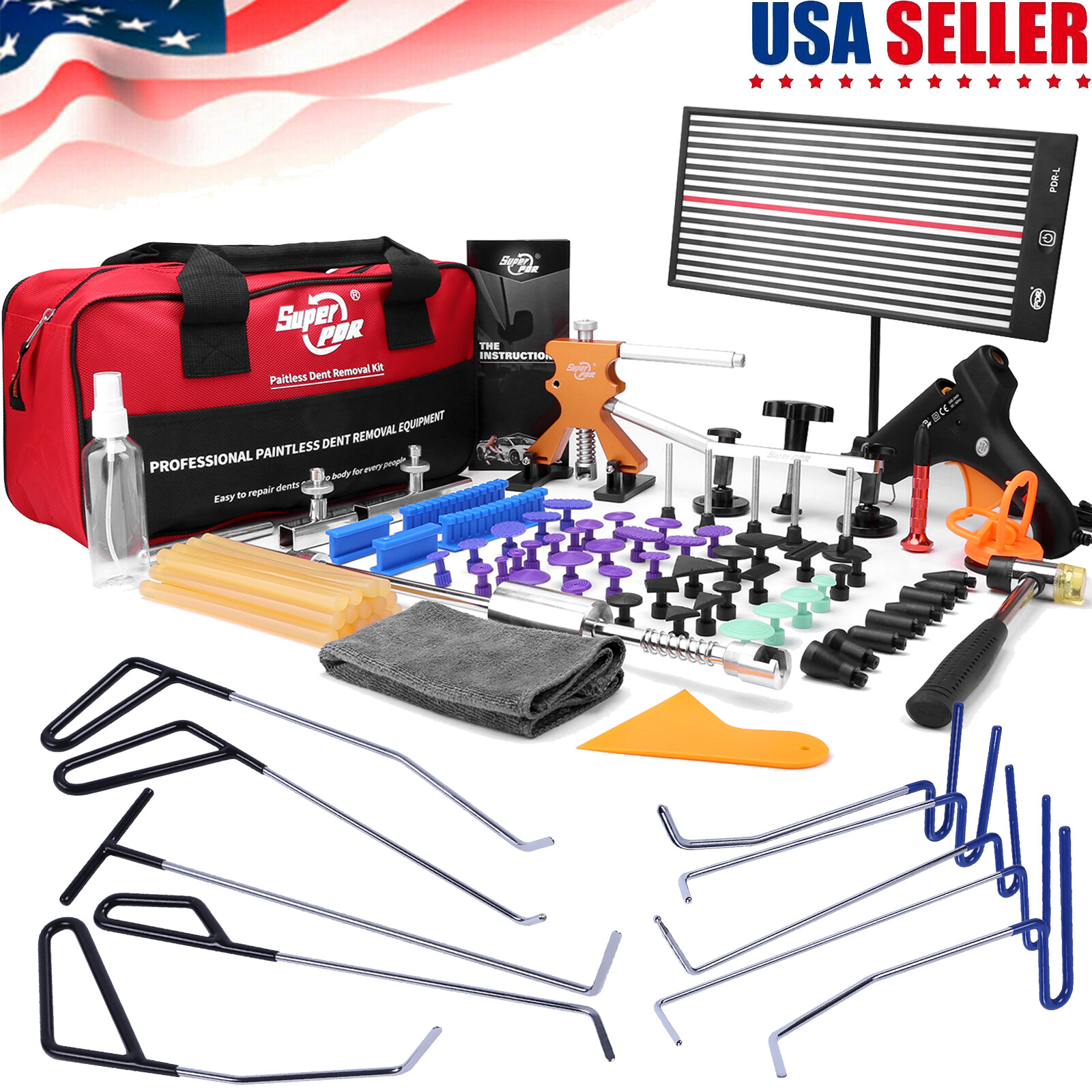 PDR 102Pcs Paintless Dent Removal Rods Stainless Steel Tool Kit Dent Repair