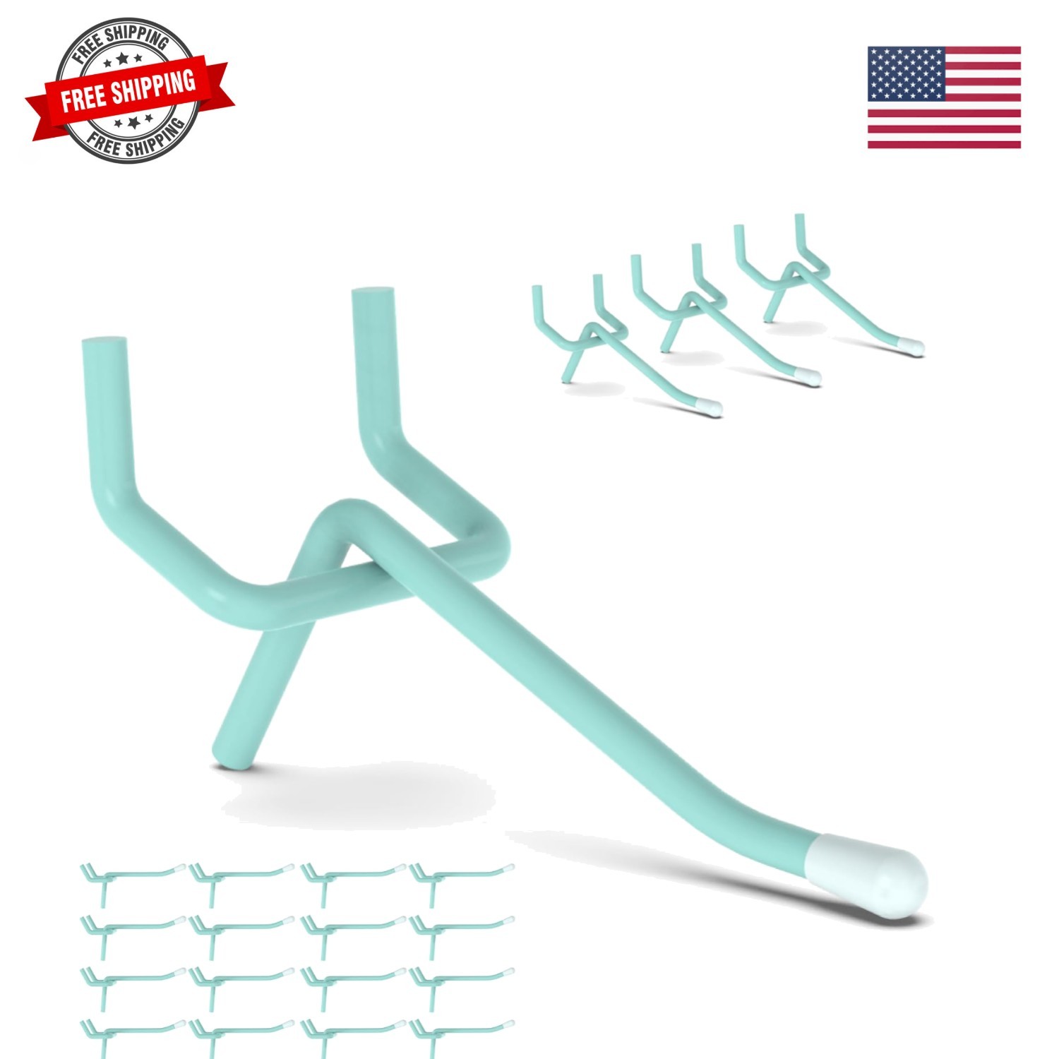 50 Pack 2 Inch Blue Pegboard Hooks with Rubber Tips | Fits 1/8 and 1/4 Inch P...