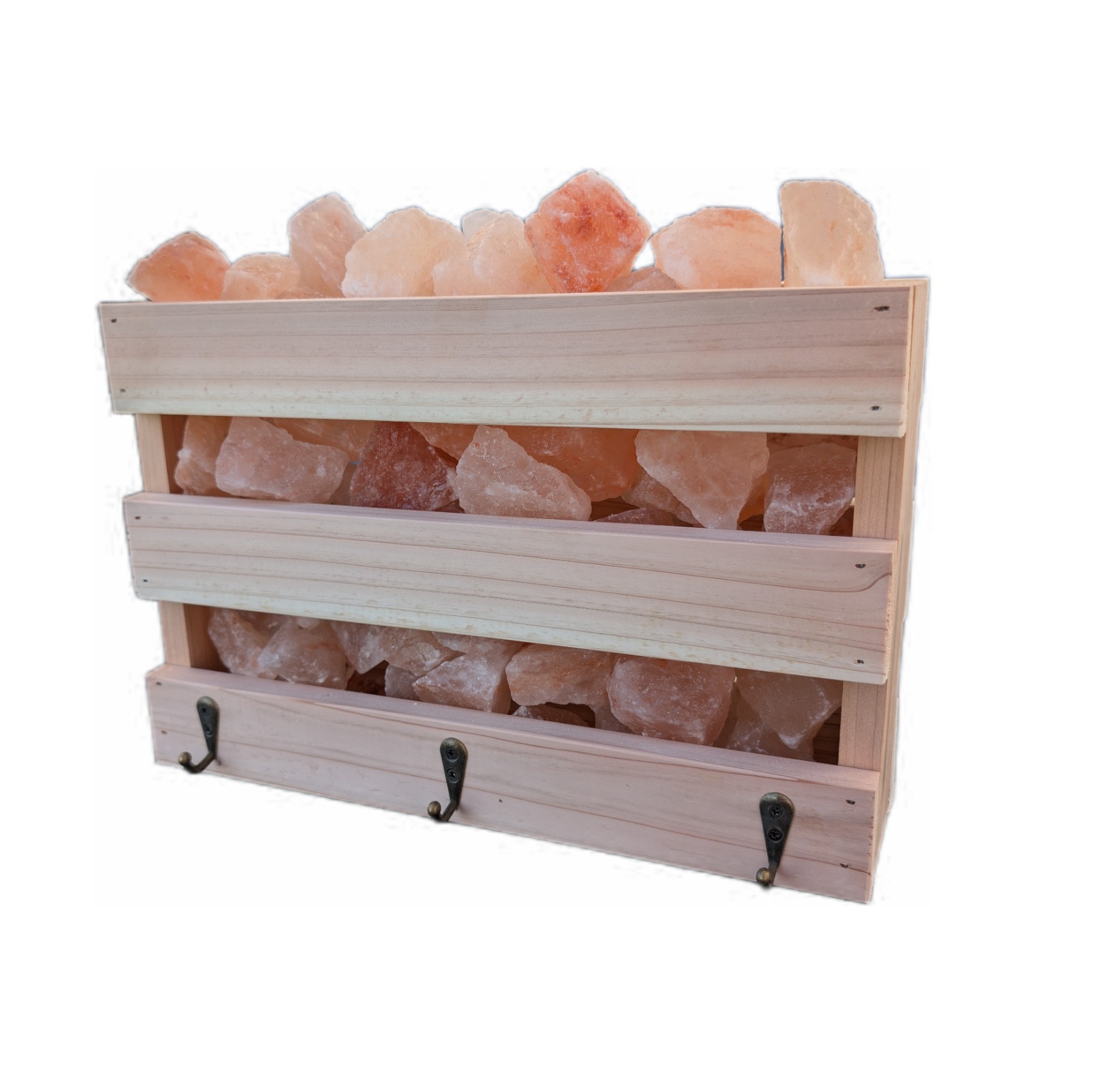 Himalayan Salt Hanging Sauna Box with Hooks, Cedar Wood, Relaxing Spa Decor