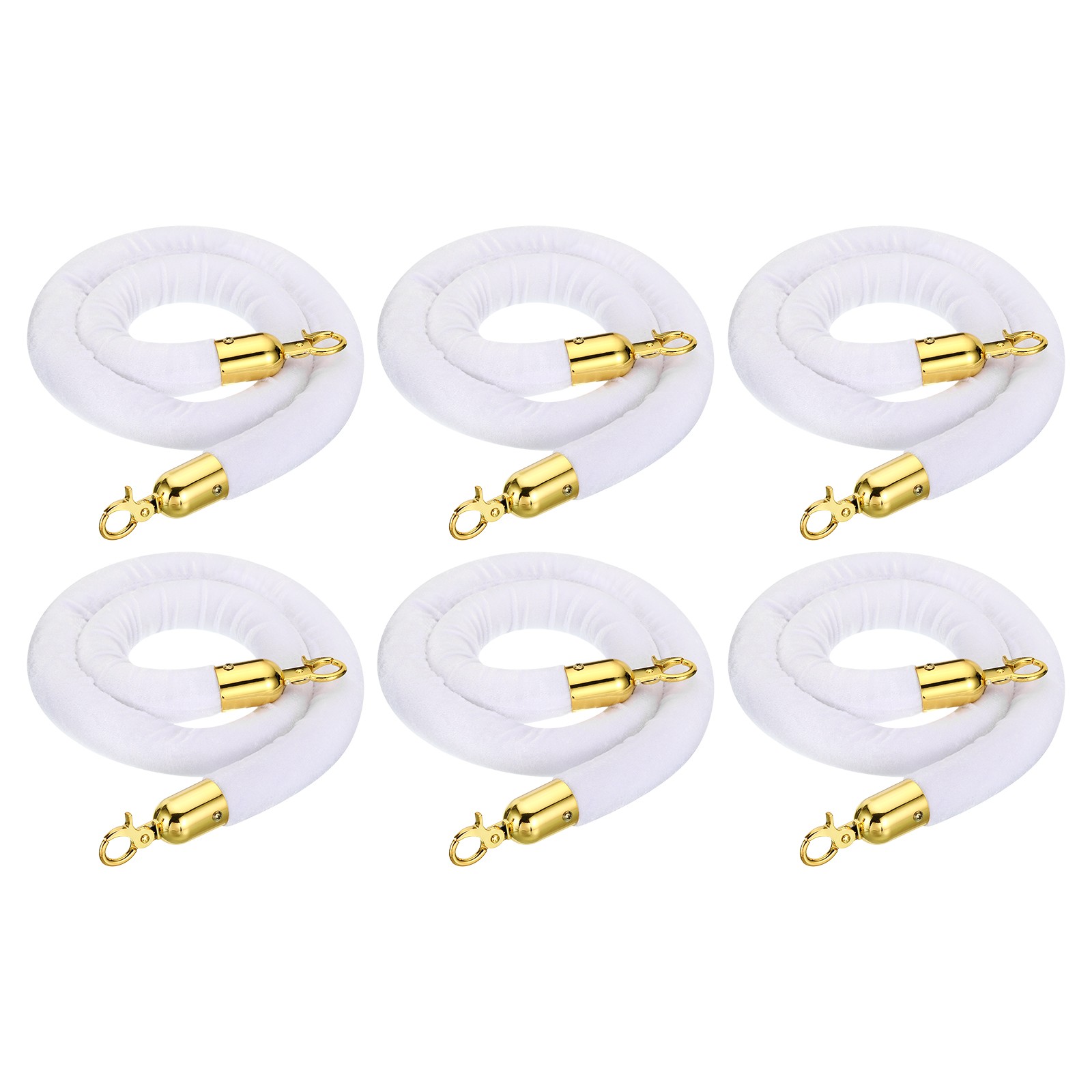 4 Feet White Velvet Stanchion Rope, 6 Pack Crowd Control Barrier Rope, Golden