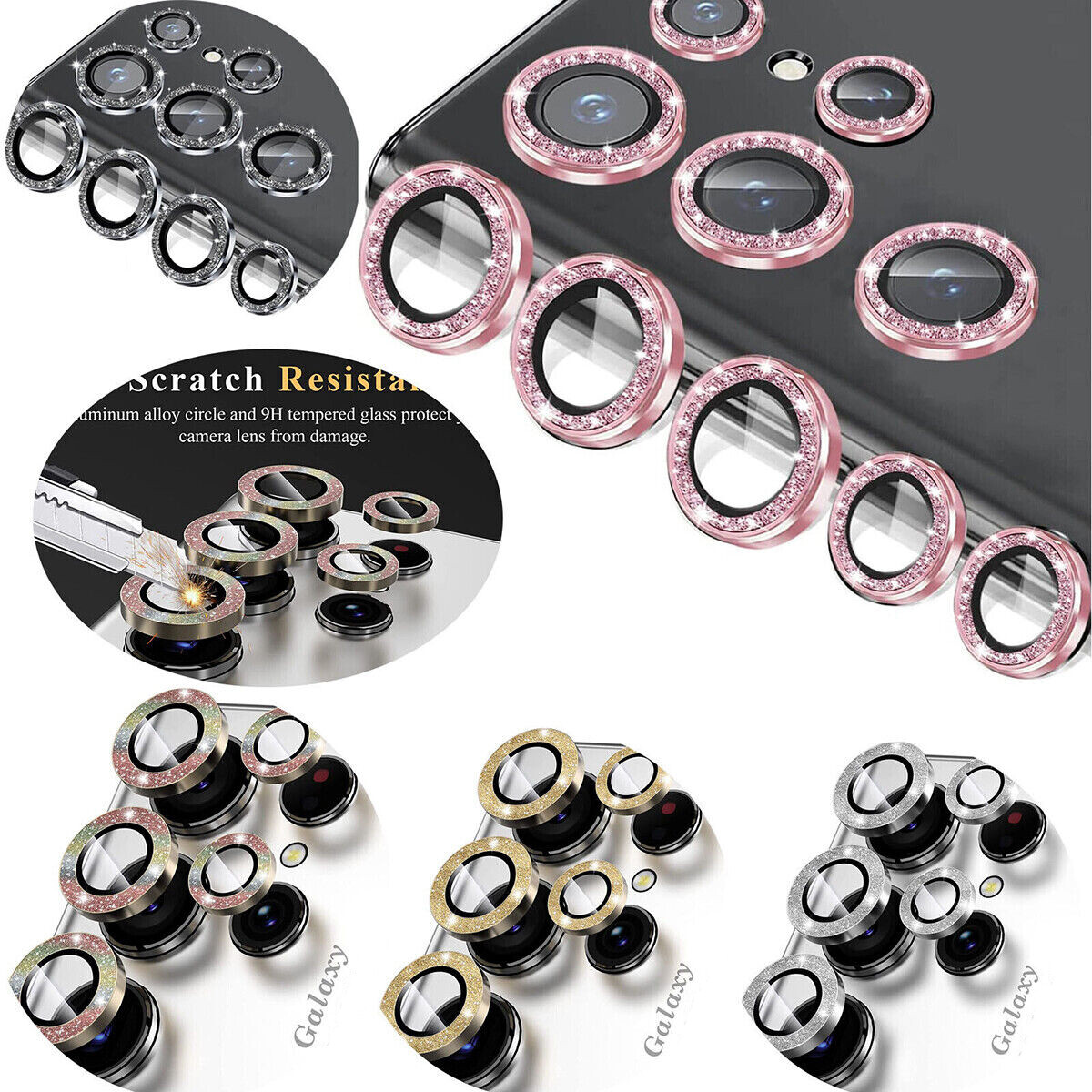 For Samsung S26 Ultra S25 S24 S23 Glitter Bling Metal Ring Camera Lens Protector
